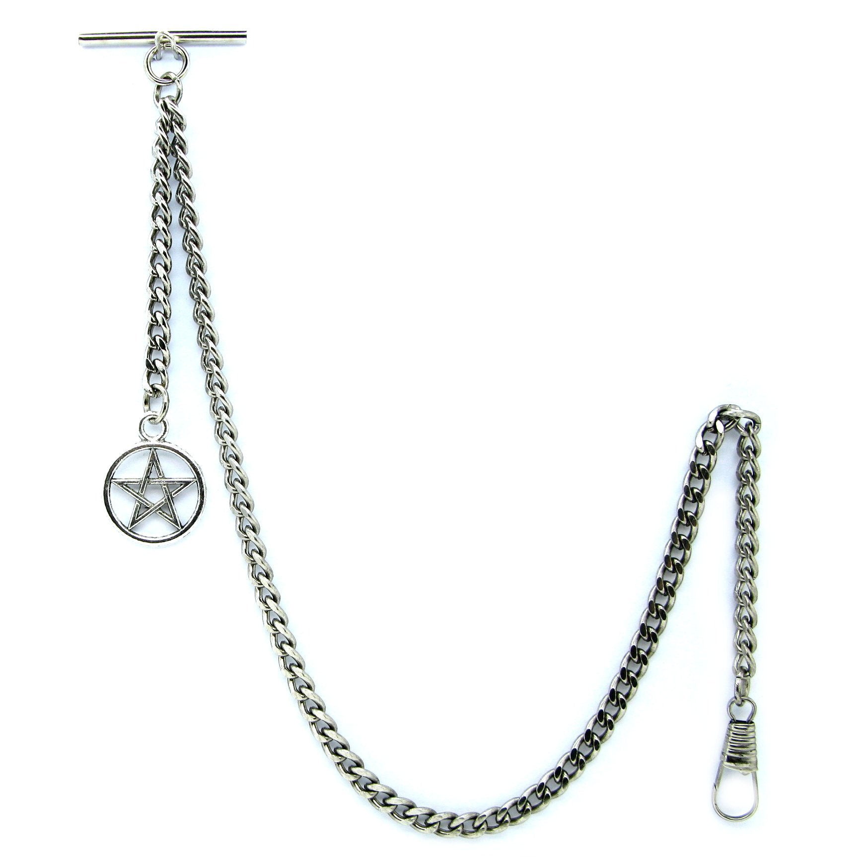 Albert Chain Silver Color Pocket Watch Chains Vest Chain for Men with Star Design Fob T Bar AC52