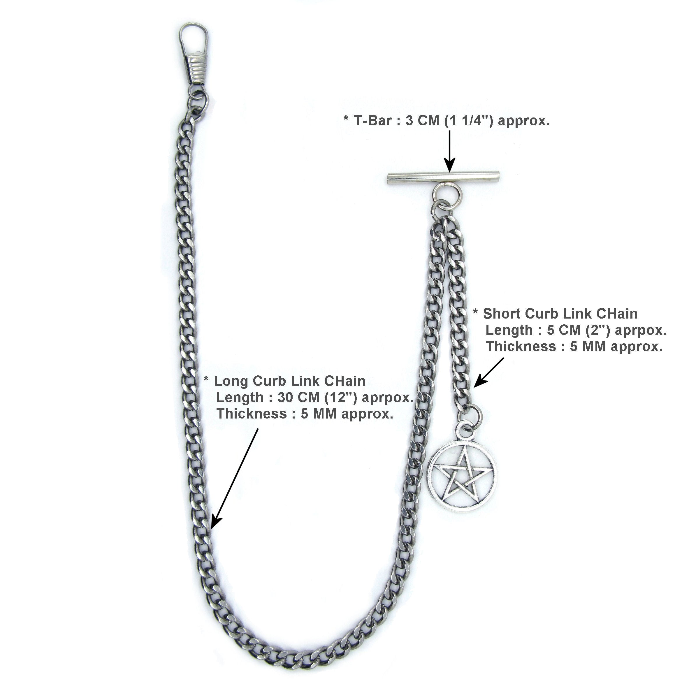 Albert Chain Silver Color Pocket Watch Chains Vest Chain for Men with Star Design Fob T Bar AC52