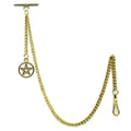 WATCHVSHOP Albert Chain Gold Tone Fine Polish Pocket Watch Chain Vest Chain for Men with Star Design Medal Fob T-Bar Swivel Clasp AC53A