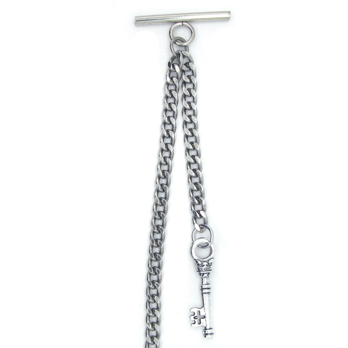 Albert Chain Silver Color Pocket Watch Chains for Men with Small Size Key Design Fob T Bar AC54