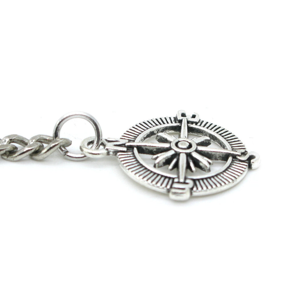 Albert Chain Silver Color Pocket Watch Chains for Men with Compass Design Charm Fob Swivel Claap T Bar AC55