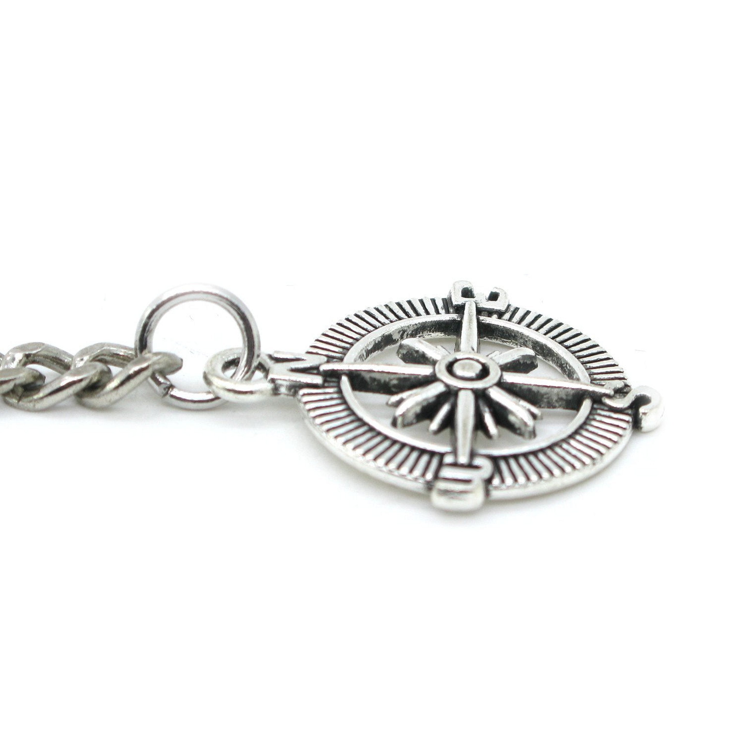 Albert Chain Silver Color Pocket Watch Chains for Men with Compass Design Charm Fob Swivel Claap T Bar AC55