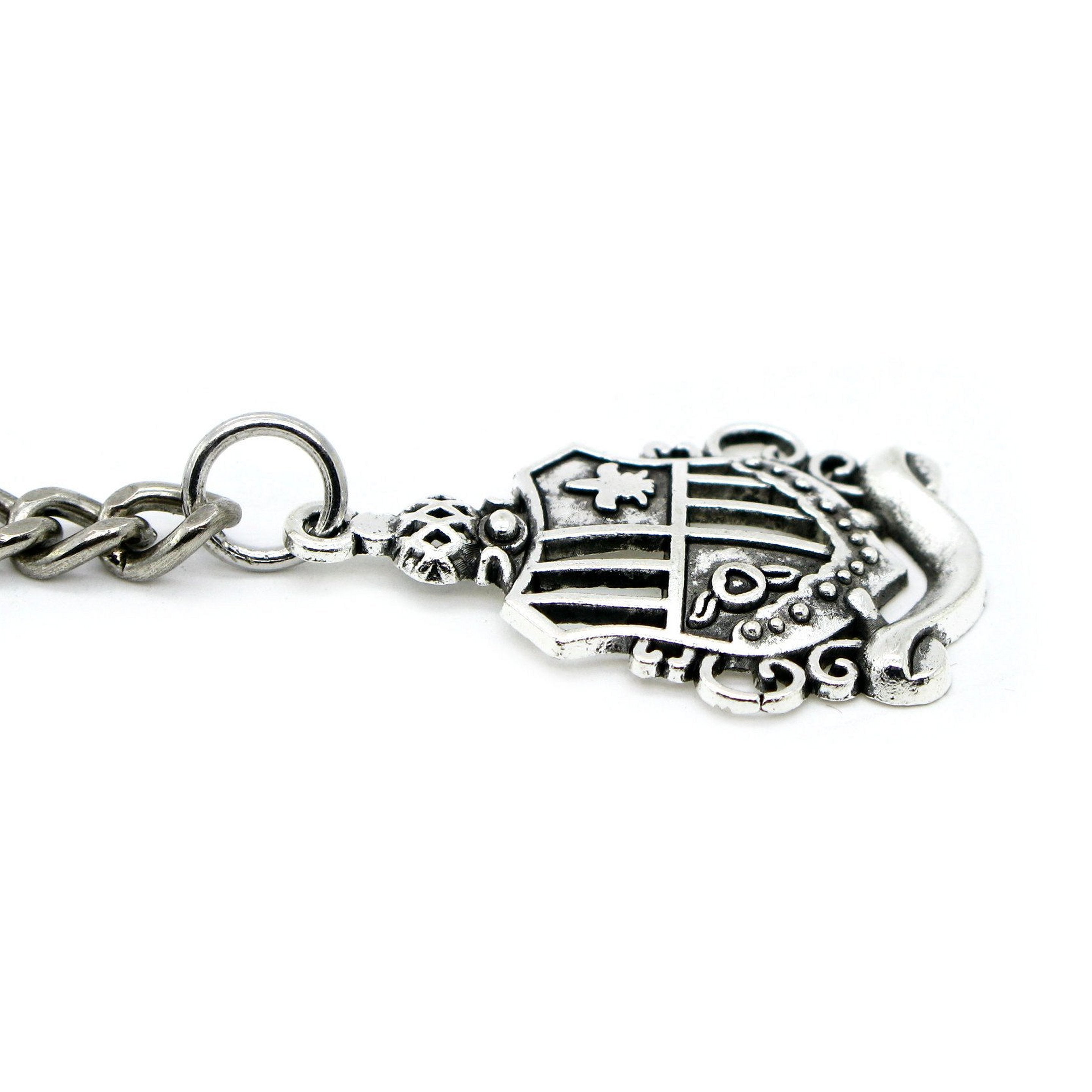 Albert Chain Silver Color Pocket Watch Chain Vest Chain for Men Crest Design Fob with T Bar Swivel Clasp AC58A