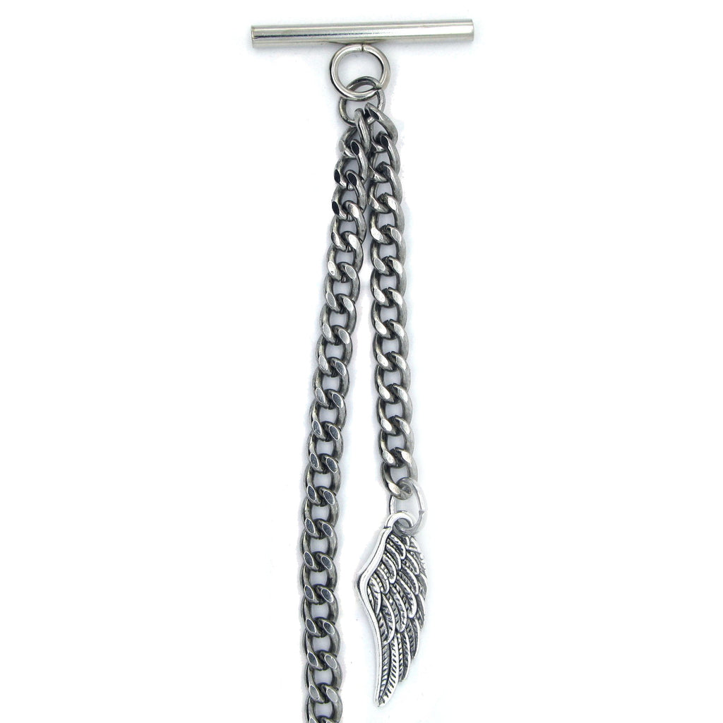 Albert Chain Silver Color Pocket Watch Chains for Men with Wing Design Fob T Bar AC59