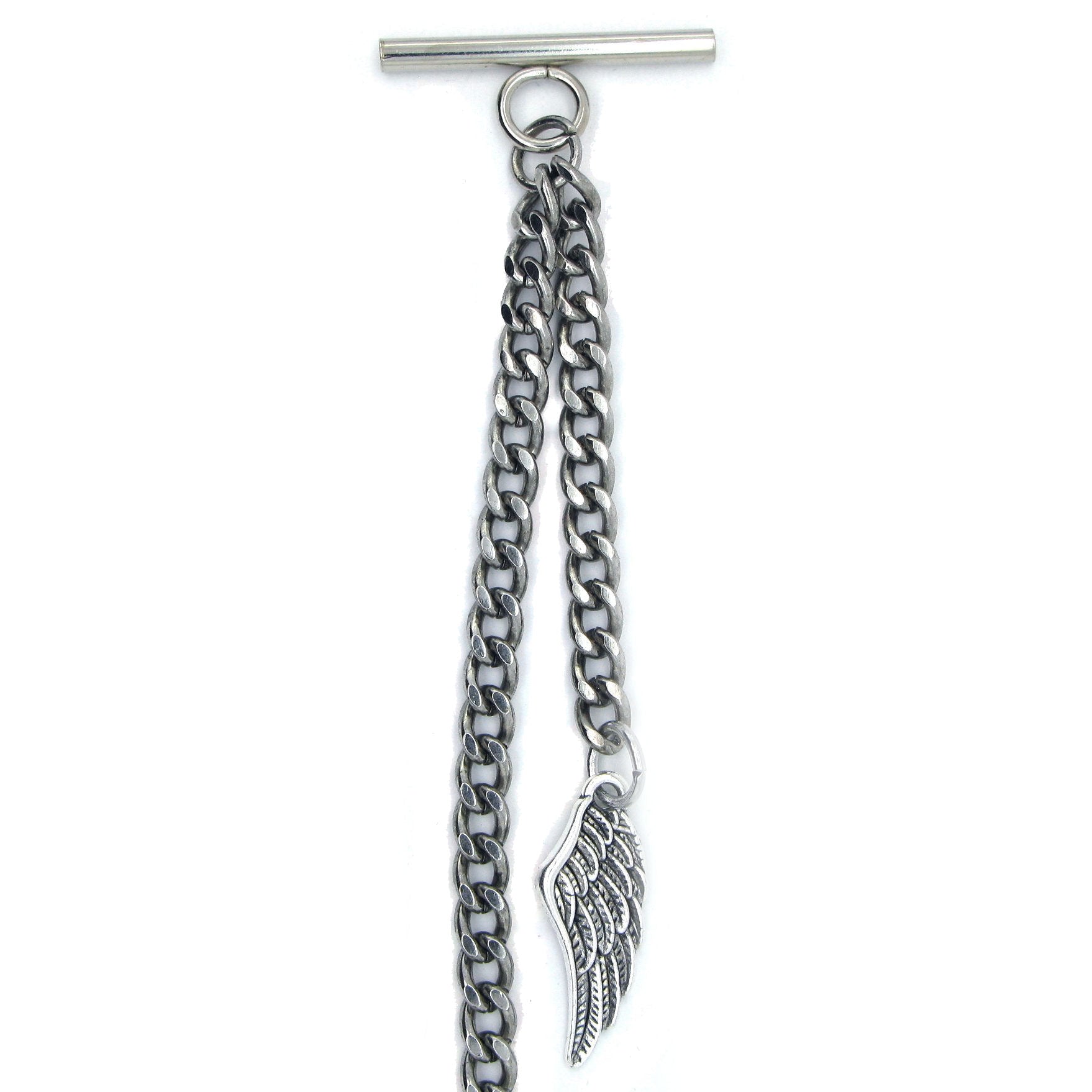 Albert Chain Silver Color Pocket Watch Chains for Men with Wing Design Fob T Bar AC59