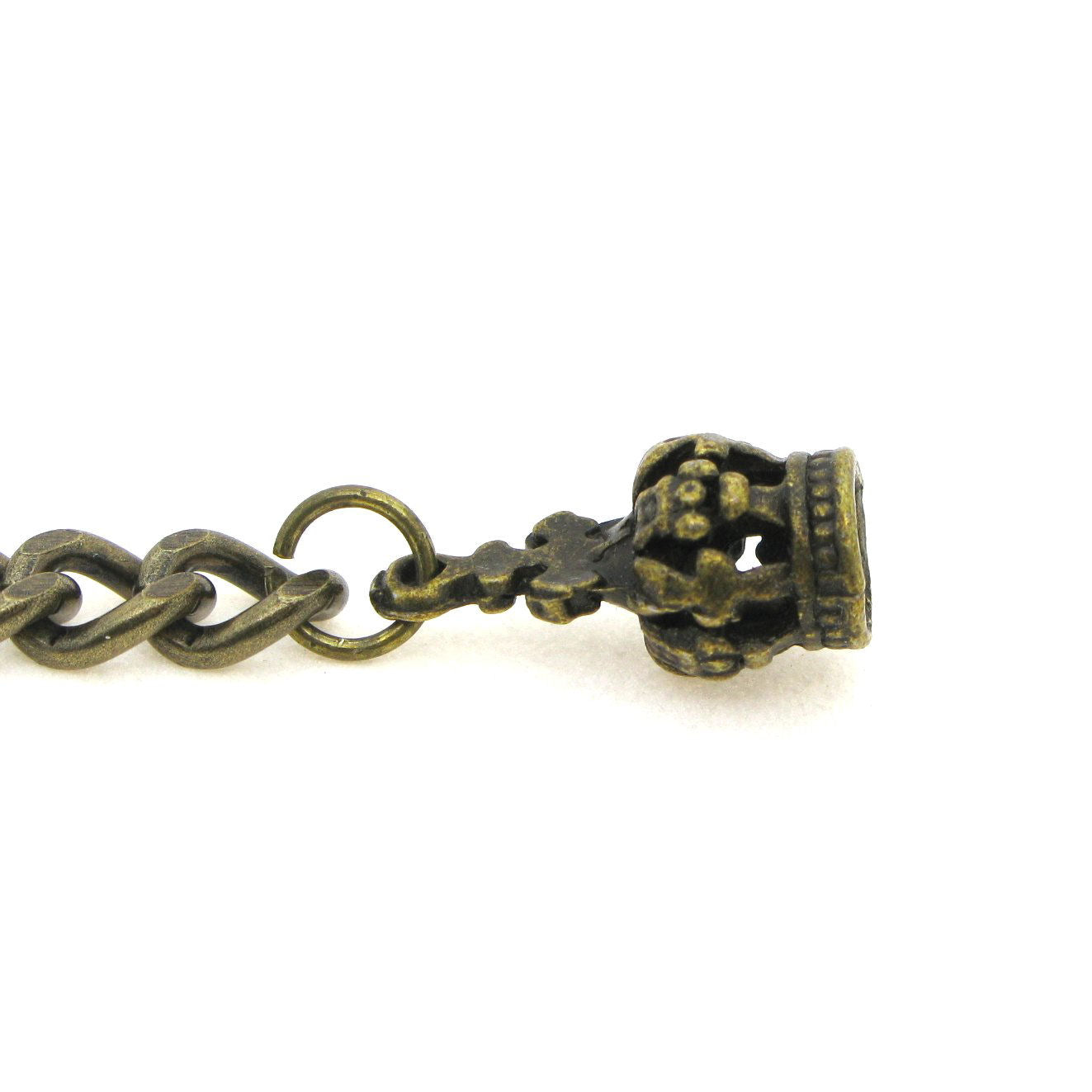Albert Chain Pocket Watch Chains for Men Antique Brass Color with Crown Pattern Fob T Bar AC60