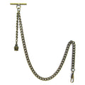 Albert Chain Pocket Watch Chains for Men Antique Brass Color with Crown Pattern Fob T Bar AC60