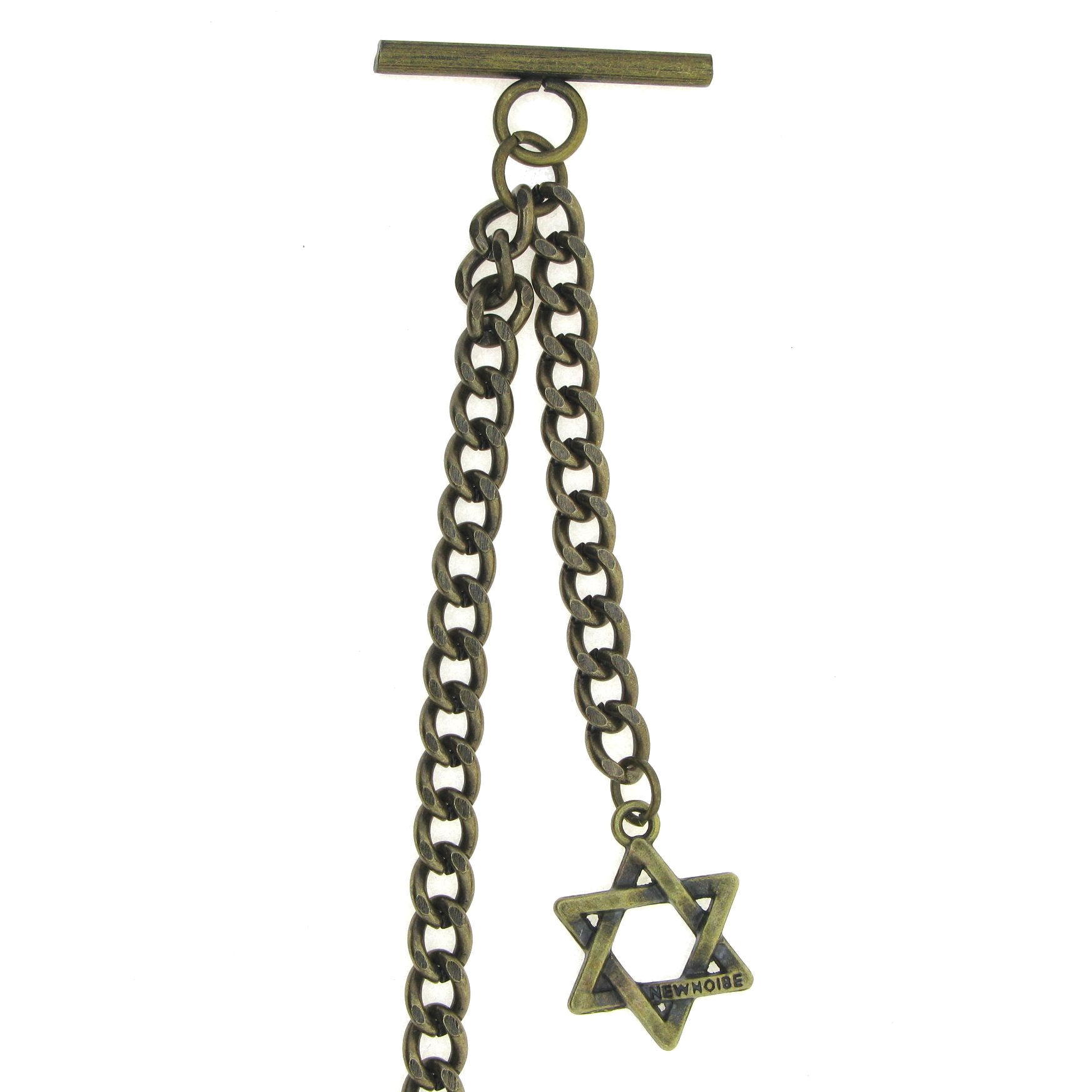 Albert Chain Pocket Watch Chains for Men Antique Brass Color with Star Pattern Fob T Bar AC61