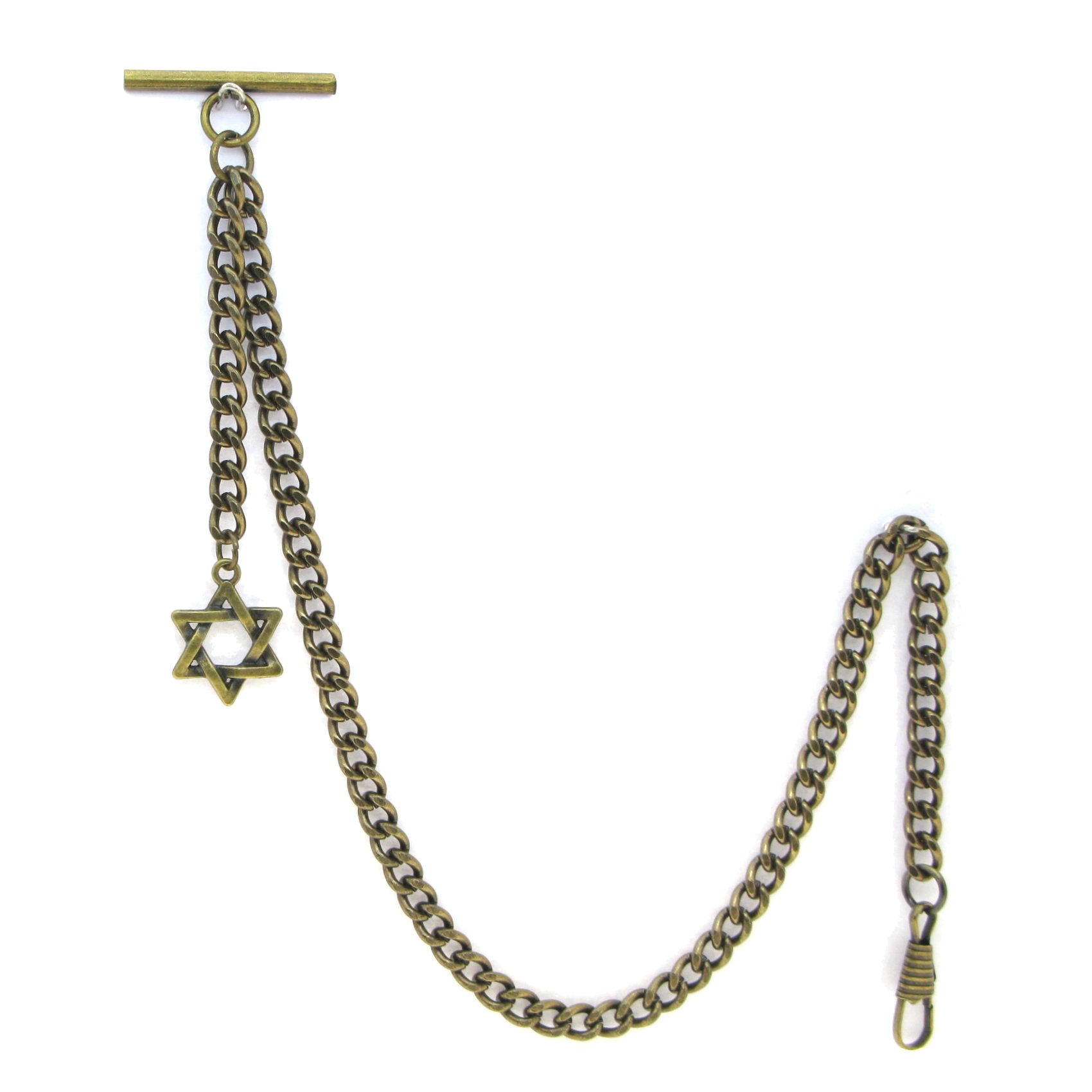 Albert Chain Pocket Watch Chains for Men Antique Brass Color with Star Pattern Fob T Bar AC61