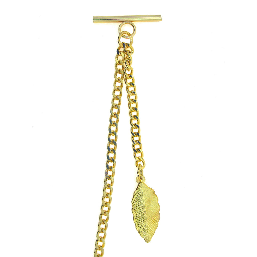 Albert Chain Gold Color Pocket Watch Chains Vest Chain for Men with T Bar Swivel Clasp and Gold Leave Fob AC62