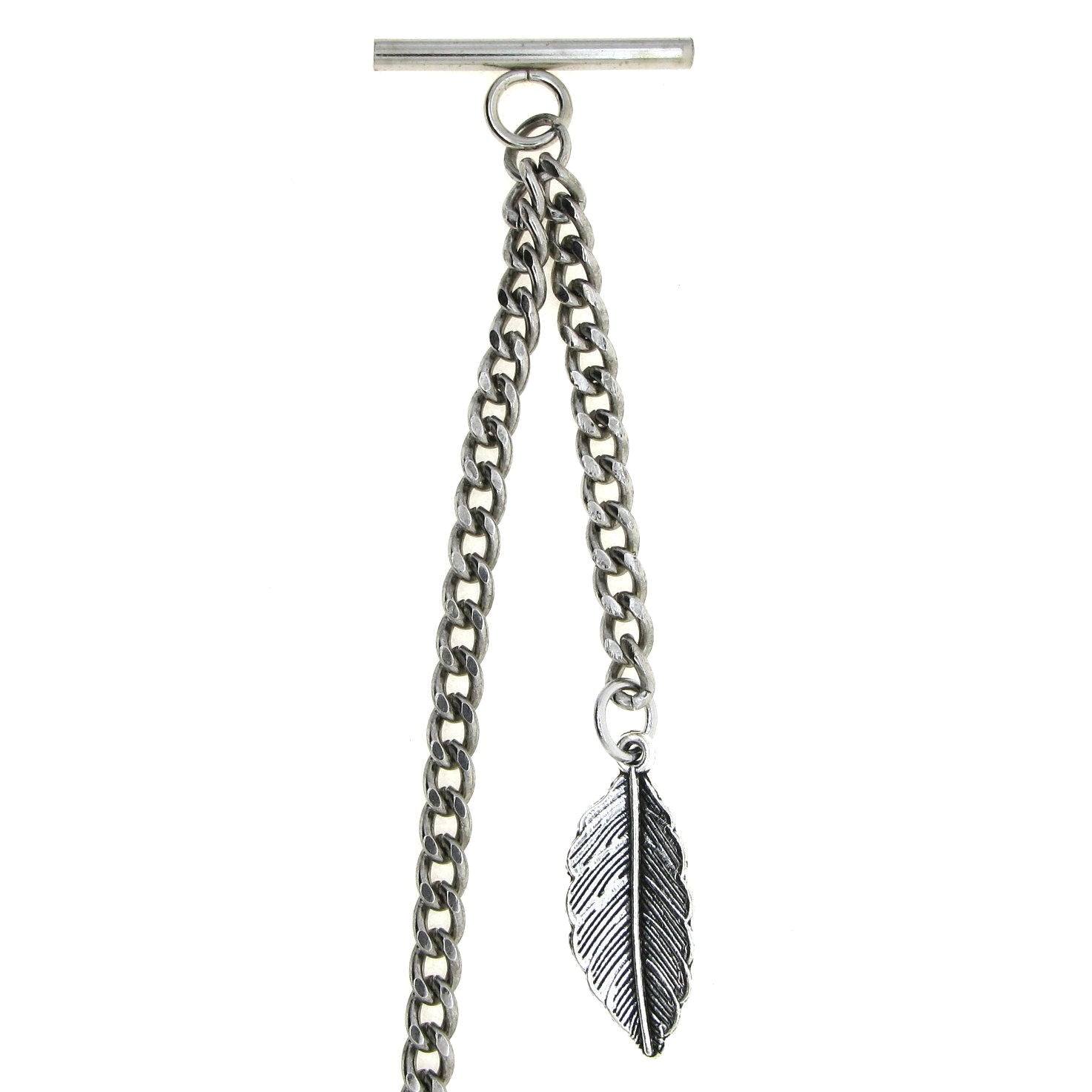 Albert Chain Silver Color Pocket Watch Chains Vest Chain for Men with Leaf Design Fob T Bar AC63