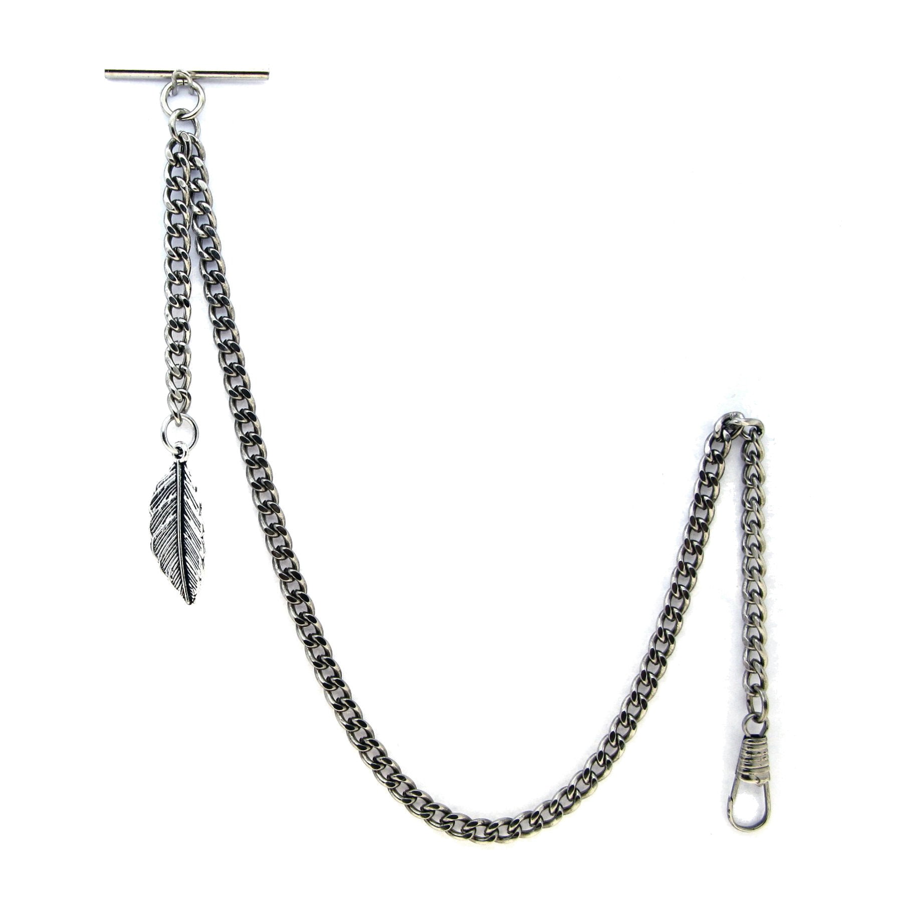 Albert Chain Silver Color Pocket Watch Chains Vest Chain for Men with Leaf Design Fob T Bar AC63