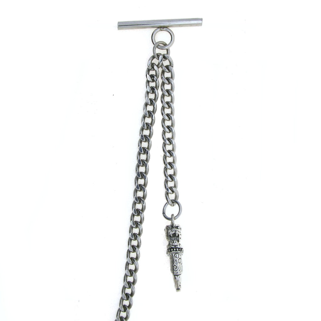 Albert Chain Silver Color Pocket Watch Chains Vest Chain for Men with Animal Tooth Design Fob T Bar AC64
