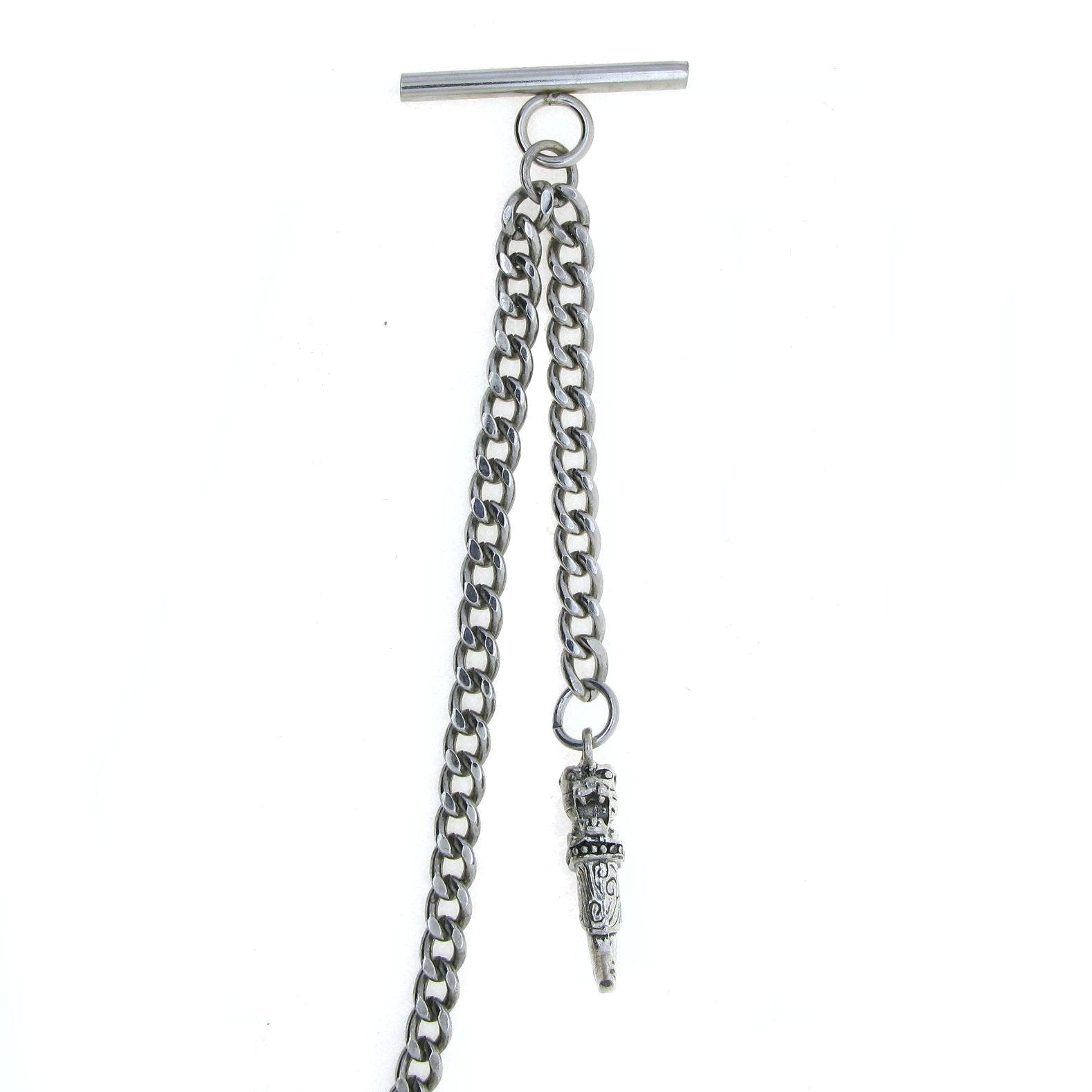 Albert Chain Silver Color Pocket Watch Chains Vest Chain for Men with Animal Tooth Design Fob T Bar AC64