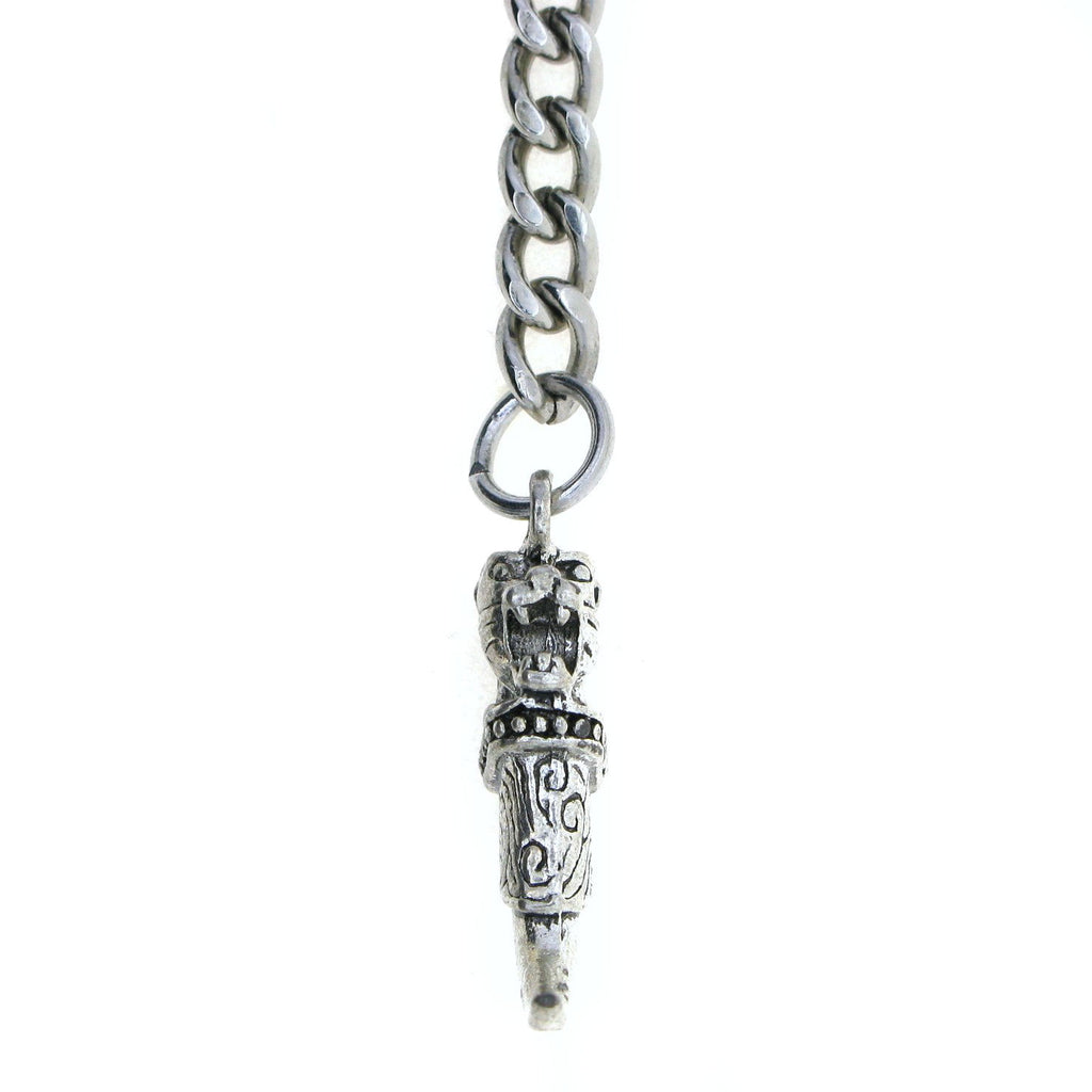 Albert Chain Silver Color Pocket Watch Chains Vest Chain for Men with Animal Tooth Design Fob T Bar AC64