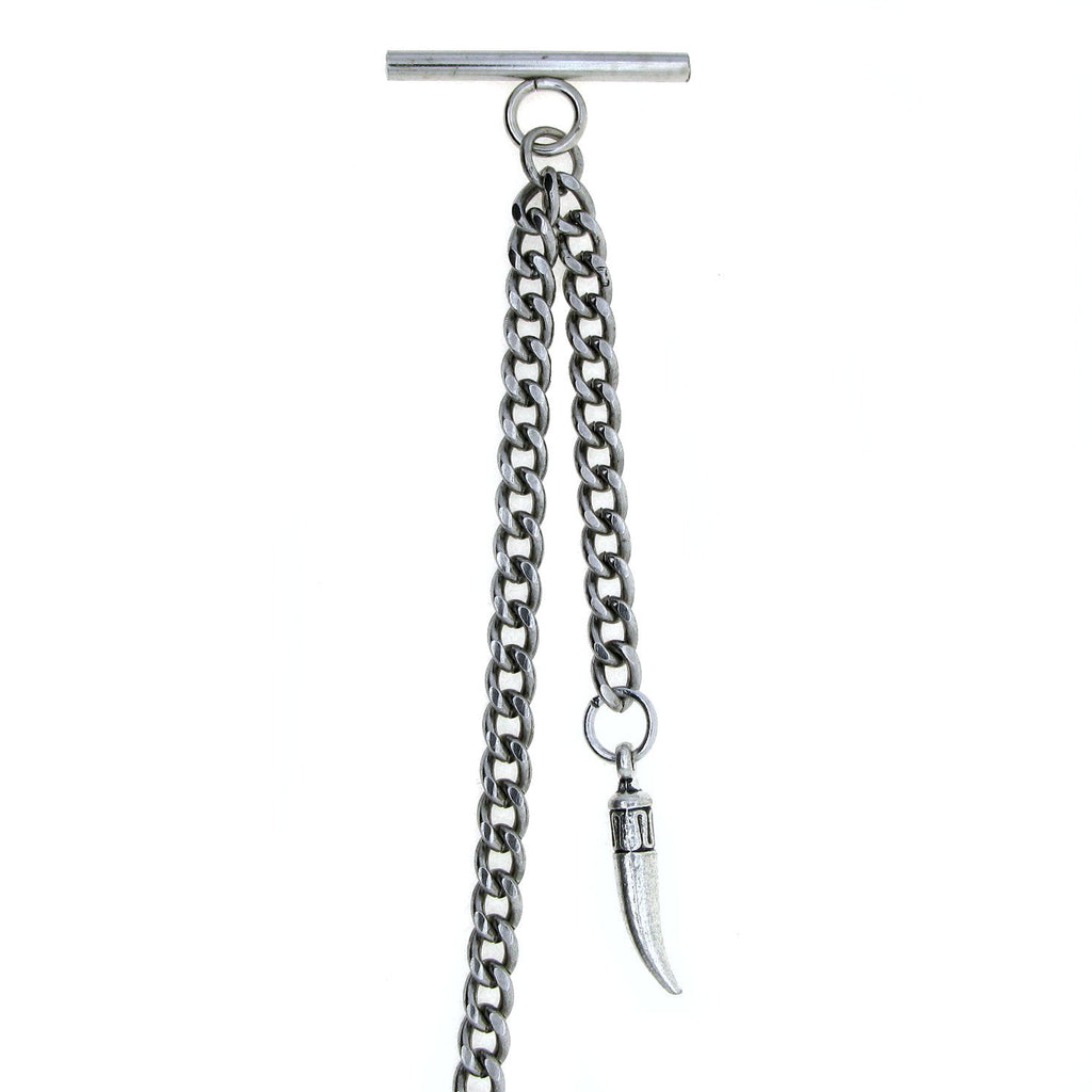 Albert Chain Silver Color Pocket Watch Chains for Men with Animal Tooth Design Fob T Bar AC65