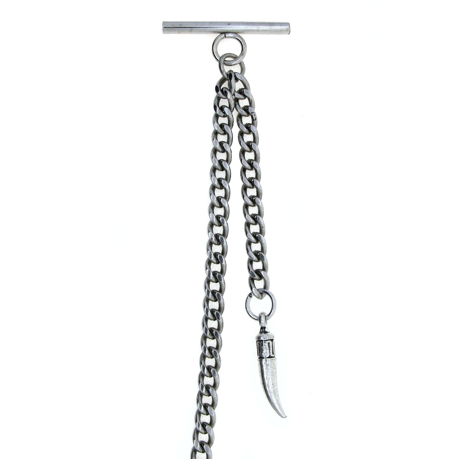 Albert Chain Silver Color Pocket Watch Chains for Men with Animal Tooth Design Fob T Bar AC65