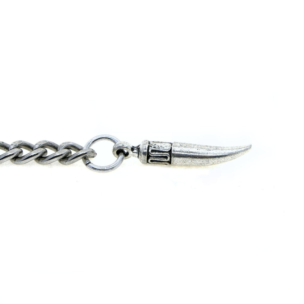 Albert Chain Silver Color Pocket Watch Chains for Men with Animal Tooth Design Fob T Bar AC65