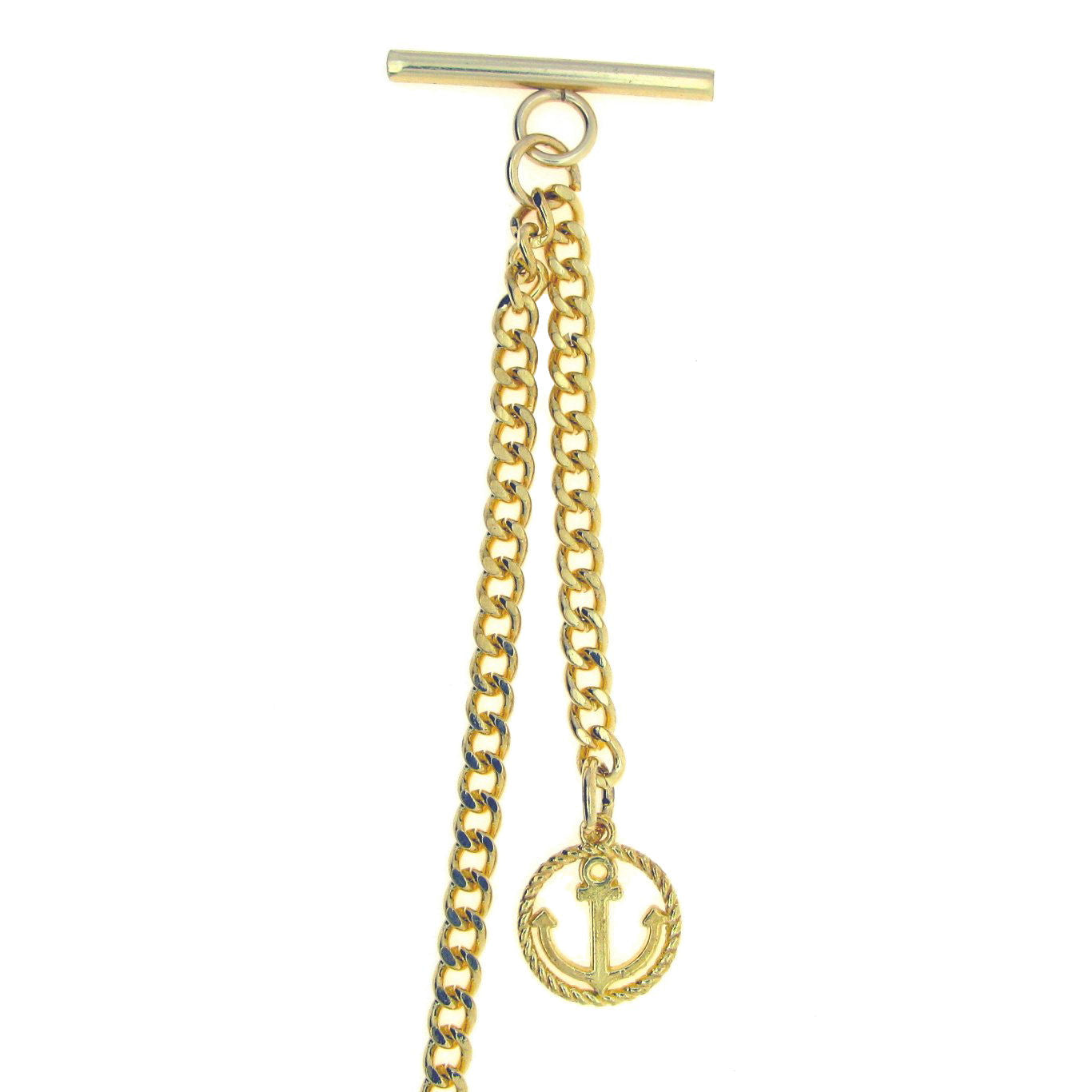 Albert Chain Gold Color Pocket Watch Chains Vest Chain for Men with T Bar Swivel Clasp and Anchor Medal Fob AC66