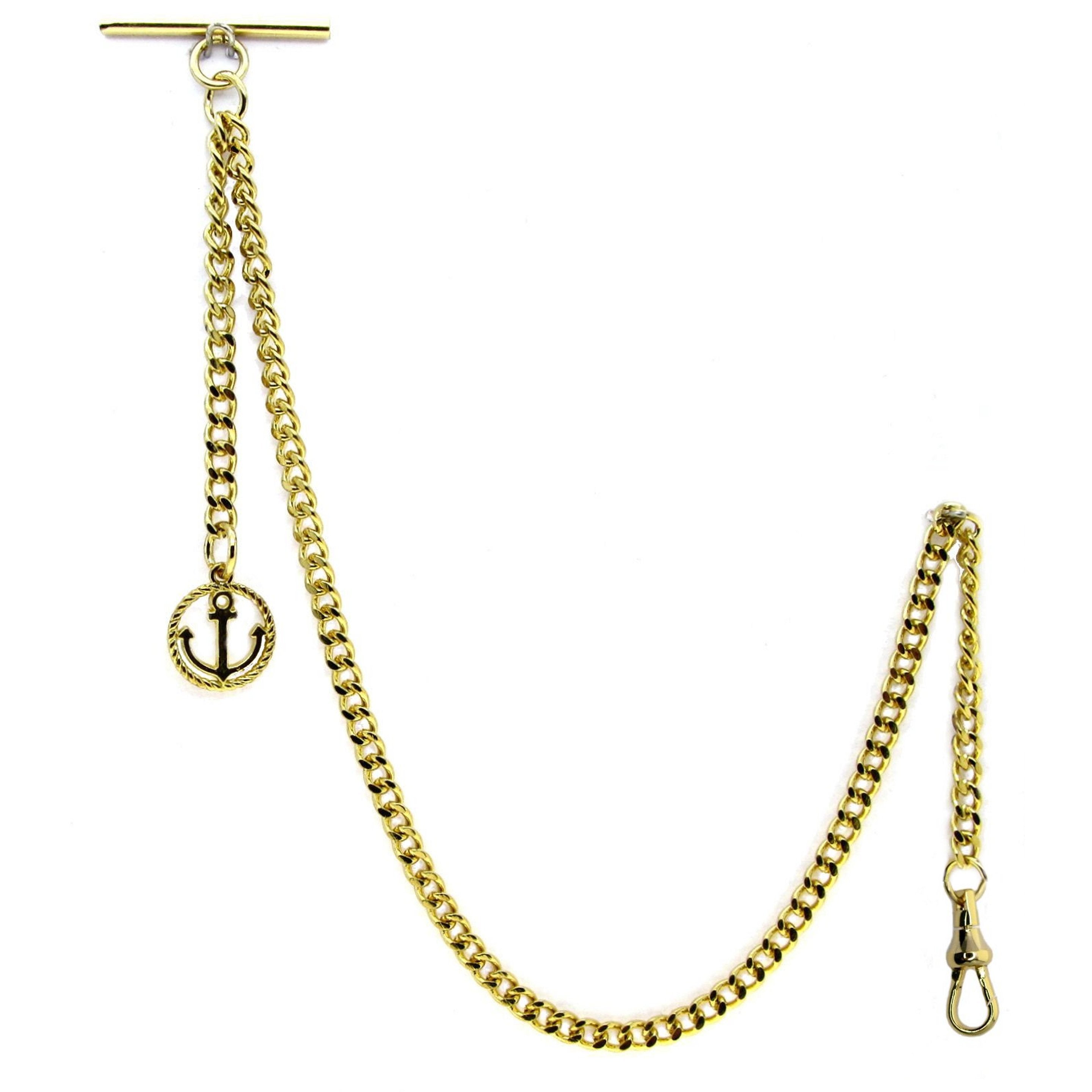 Albert Chain Gold Color Pocket Watch Chains Vest Chain for Men with T Bar Swivel Clasp and Anchor Medal Fob AC66