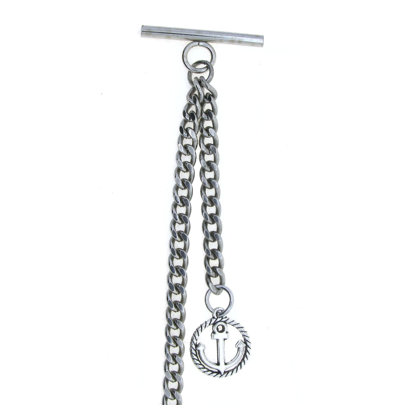 Albert Chain Silver Color Pocket Watch Chains Vest Chain for Men with Anchor Medal Design Fob T Bar AC67