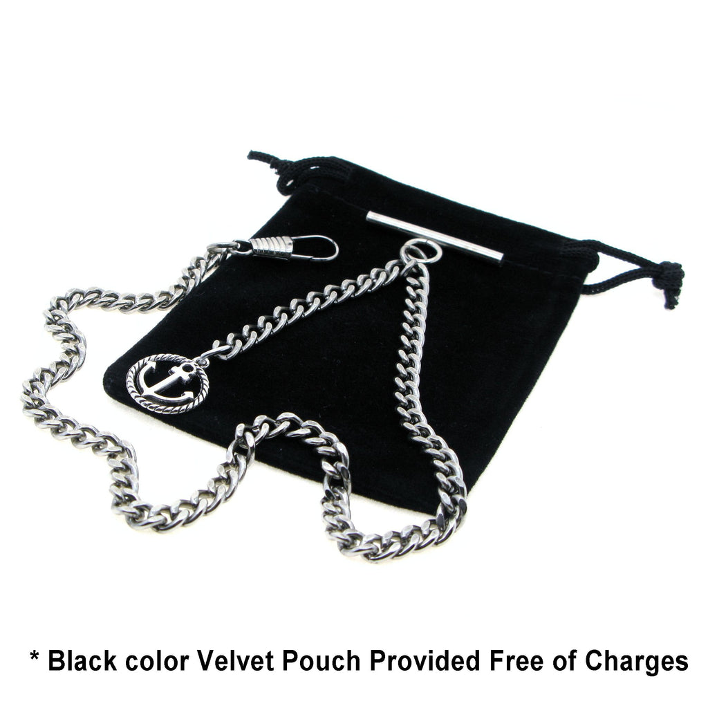 Albert Chain Silver Color Pocket Watch Chains Vest Chain for Men with Anchor Medal Design Fob T Bar AC67