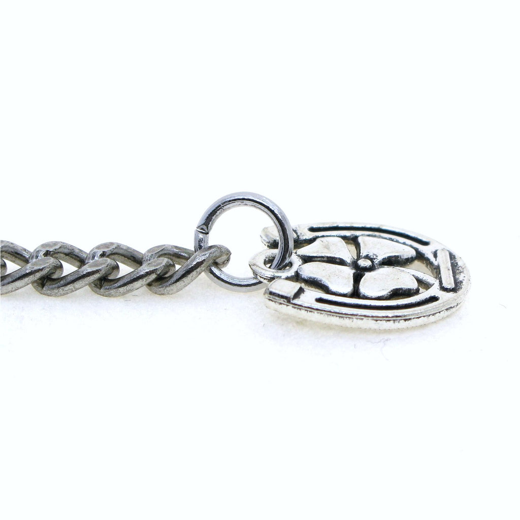 Albert Chain Silver Color Pocket Watch Chains for Men with Lucky Four-Leaf Clover Design Fob T Bar AC69