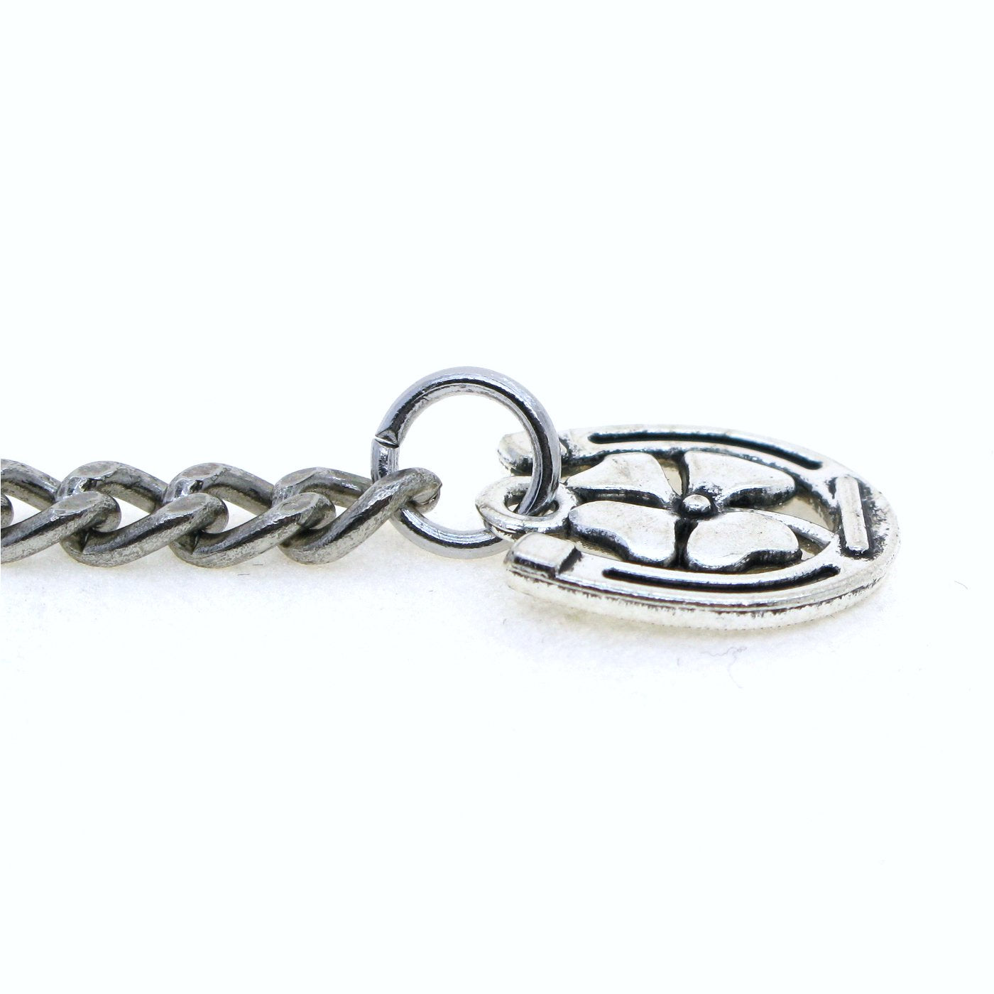 watchvshop Albert Chain Silver Tone Pocket Watch Chain Vest Chain for Men Lucky Four-Leaf Clover Design Fob with Swivel Clip T Bar AC69