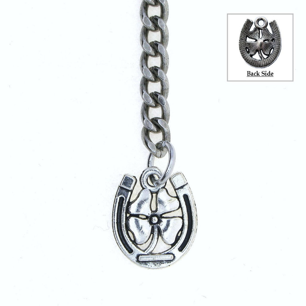 watchvshop Albert Chain Silver Tone Pocket Watch Chain Vest Chain for Men Lucky Four-Leaf Clover Design Fob with Swivel Clip T Bar AC69