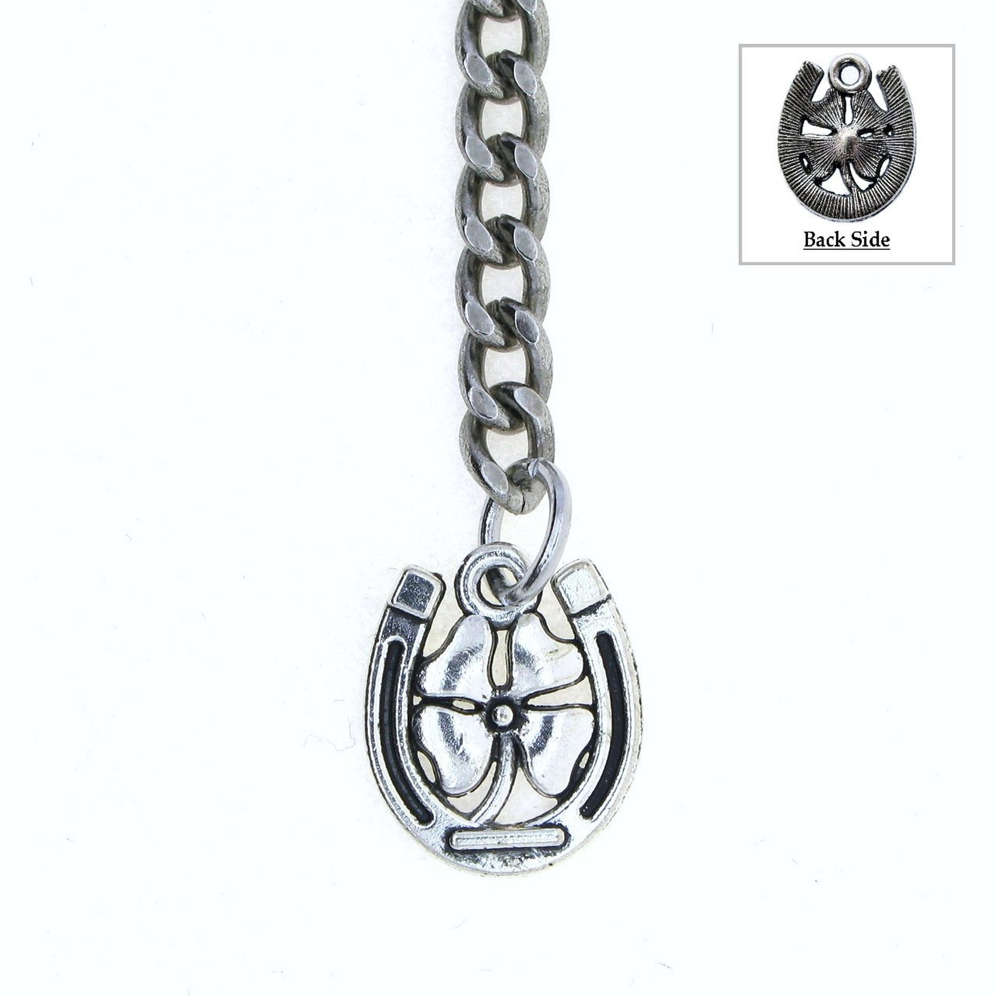 watchvshop Albert Chain Silver Tone Pocket Watch Chain Vest Chain for Men Lucky Four-Leaf Clover Design Fob with Swivel Clip T Bar AC69