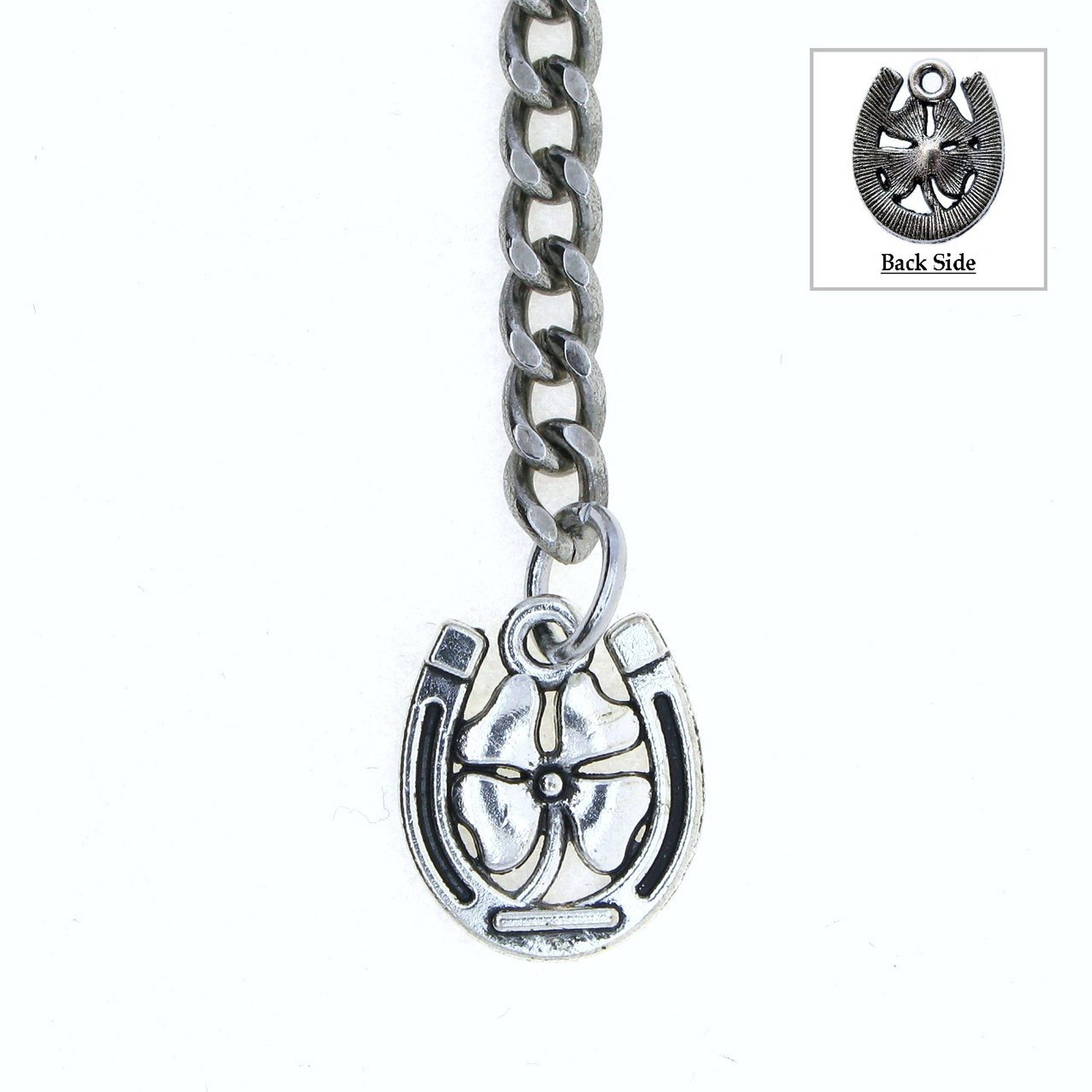 watchvshop Albert Chain Silver Tone Pocket Watch Chain Vest Chain for Men Lucky Four-Leaf Clover Design Fob with Swivel Clip T Bar AC69