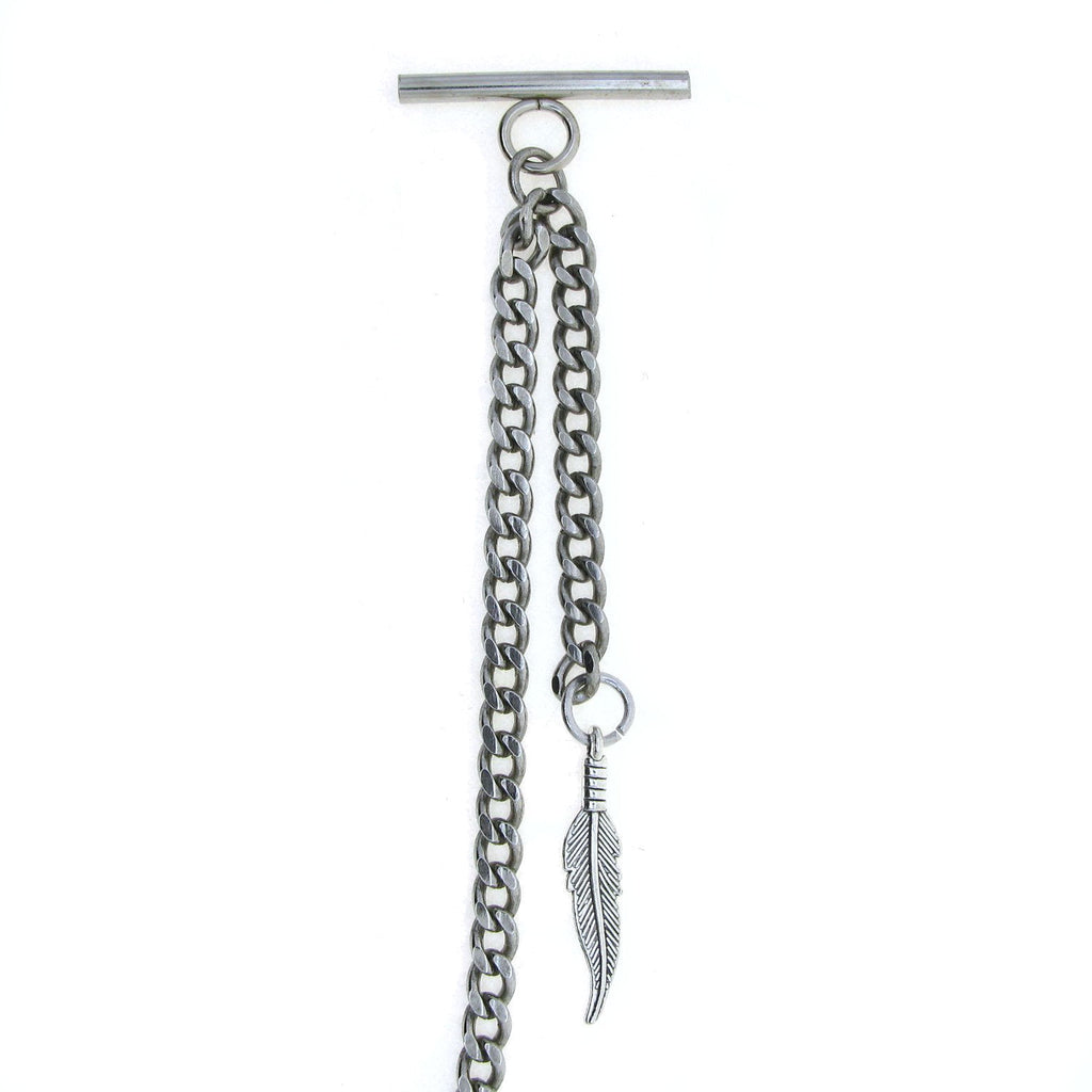 Albert Chain Silver Color Pocket Watch Chains Vest Chains for Men with Feather Design Fob T Bar AC70