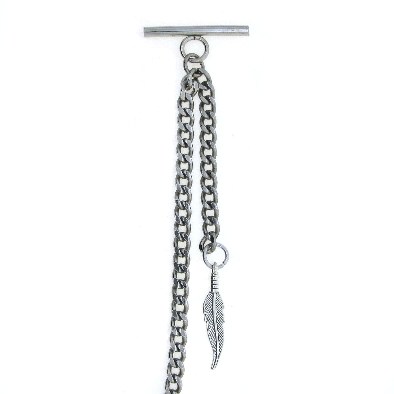 Albert Chain Silver Color Pocket Watch Chains Vest Chains for Men with Feather Design Fob T Bar AC70