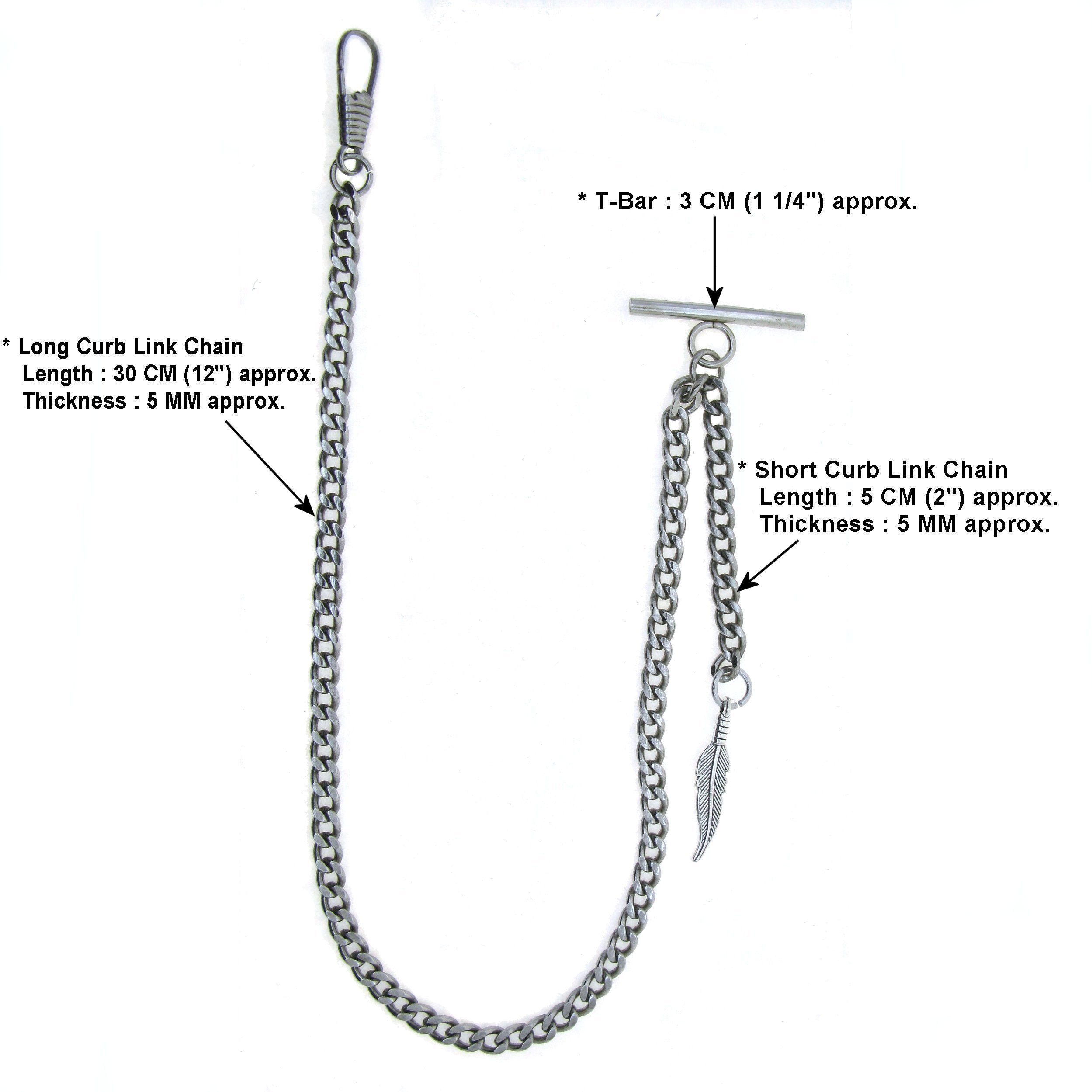 Albert Chain Silver Color Pocket Watch Chains Vest Chains for Men with Feather Design Fob T Bar AC70