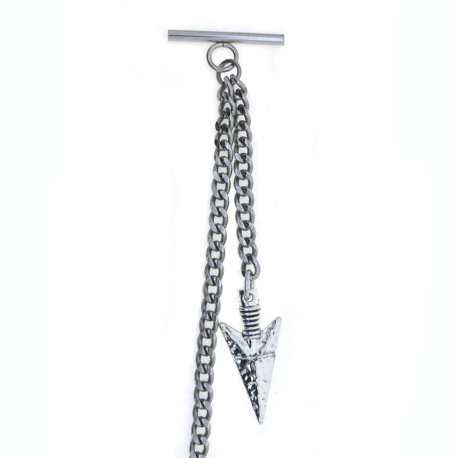 Albert Chain Silver Color Pocket Watch Chains Vest Chains for Men with Spearhead Design Fob T Bar AC71