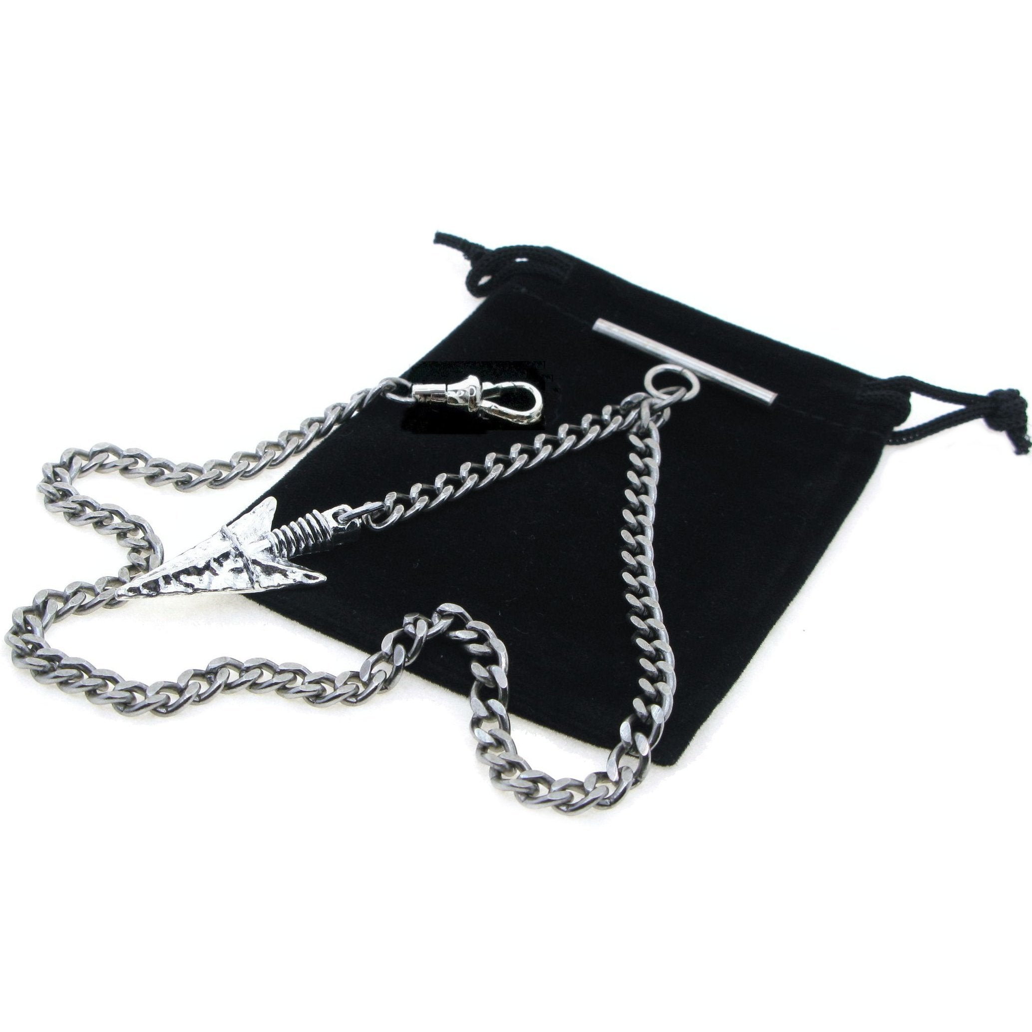 Albert Chain Silver Color Pocket Watch Chains Vest Chains for Men with Spearhead Design Fob T Bar AC71