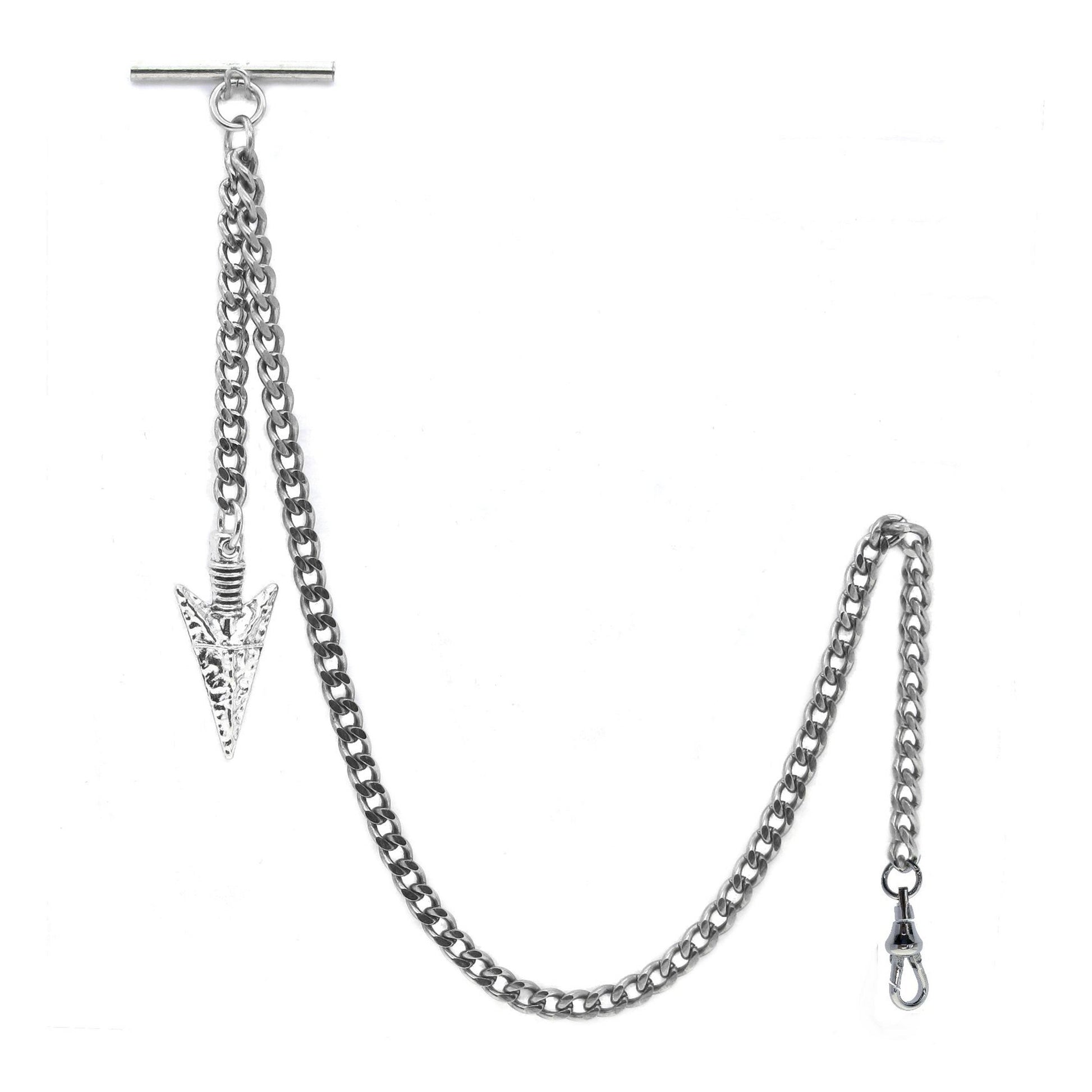 Albert Chain Silver Color Pocket Watch Chains Vest Chains for Men with Spearhead Design Fob T Bar AC71