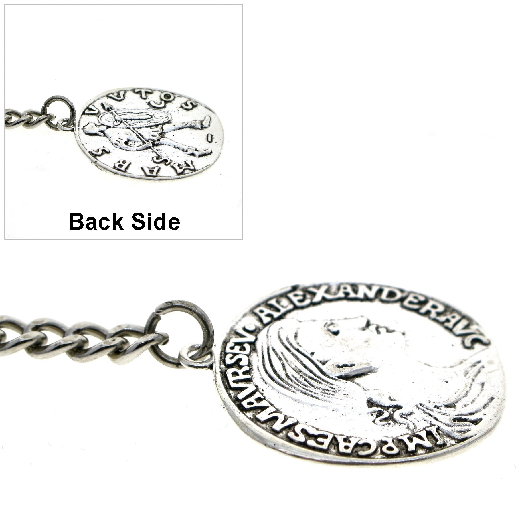 Albert Chain Silver Color Pocket Watch Chains Vest Chains for Men with 32 MM Big Size Ancient Coin Design Fob T Bar AC73