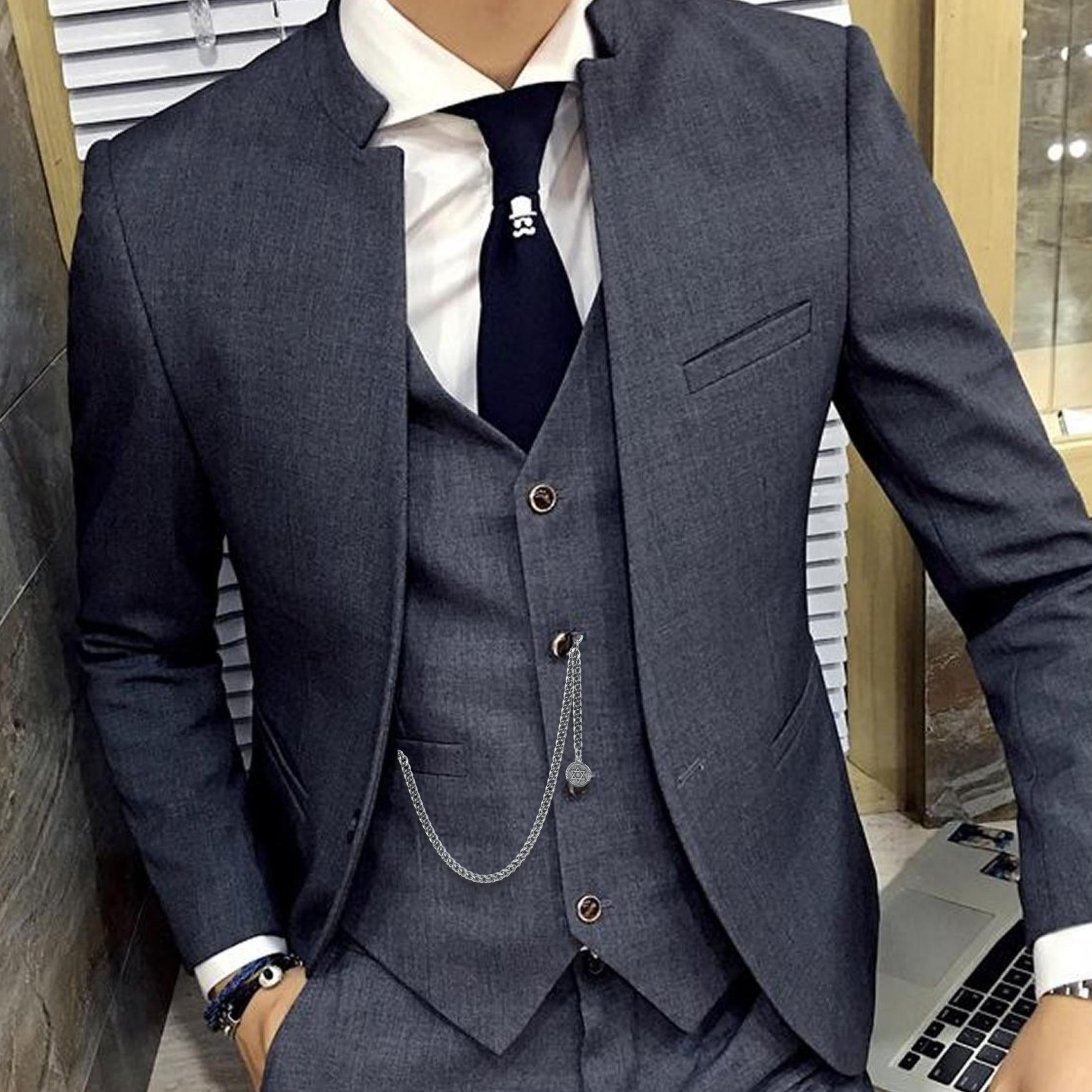 Albert Chain Silver Color Pocket Watch Chains Vest Chains for Men with Star Medal Design Fob T Bar AC74