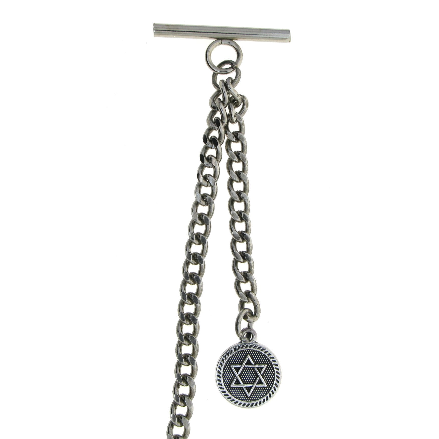 Albert Chain Silver Color Pocket Watch Chains Vest Chains for Men with Star Medal Design Fob T Bar AC74