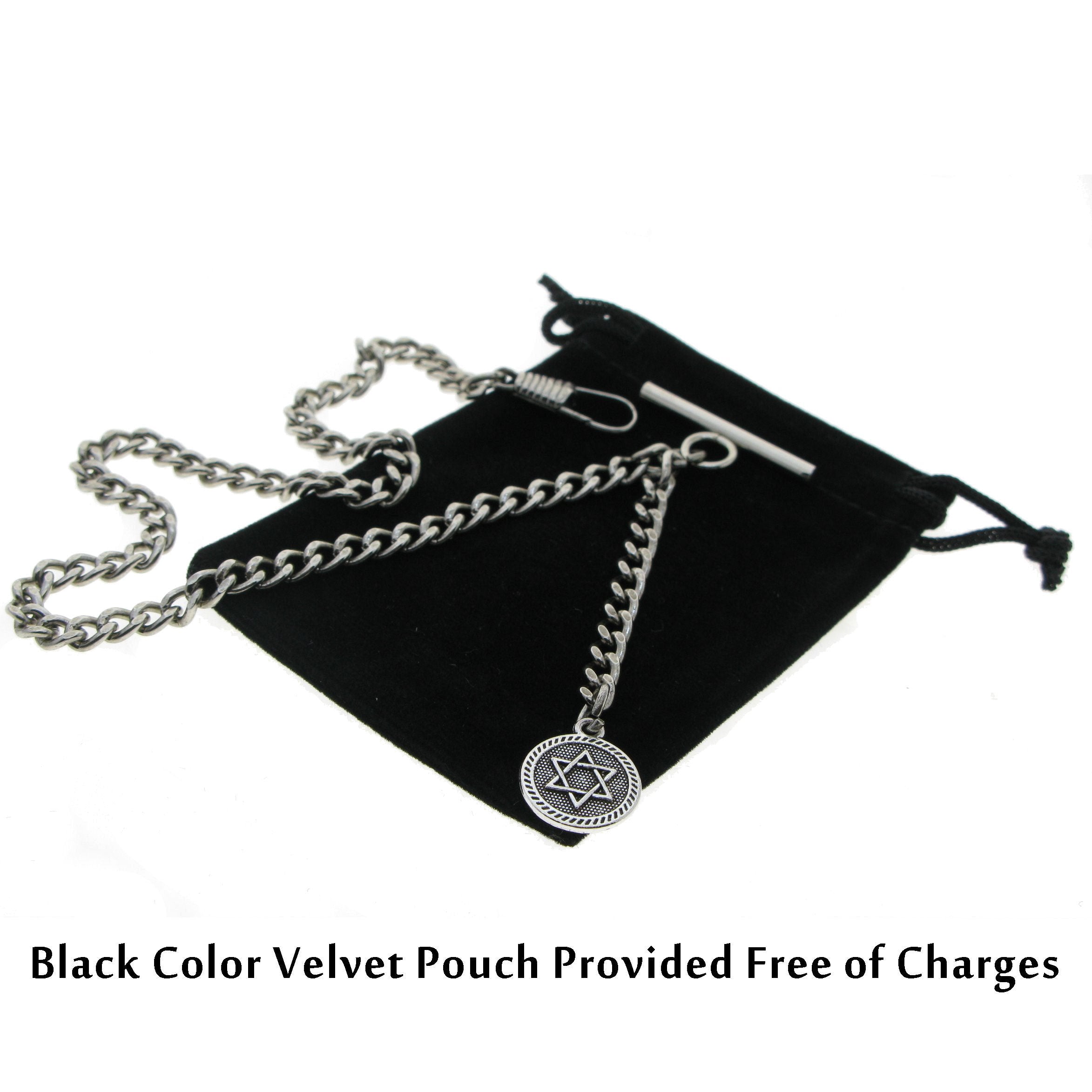 Albert Chain Silver Color Pocket Watch Chains Vest Chains for Men with Star Medal Design Fob T Bar AC74