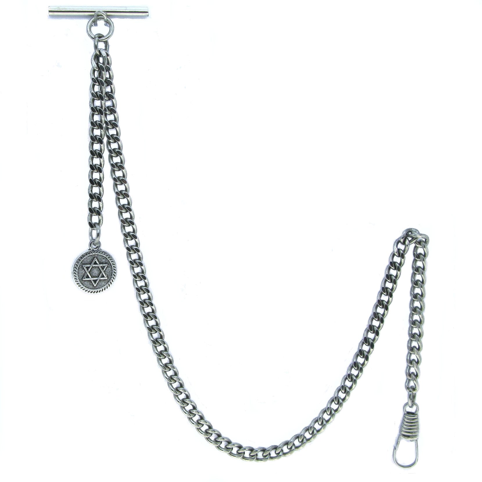 Albert Chain Silver Color Pocket Watch Chains Vest Chains for Men with Star Medal Design Fob T Bar AC74