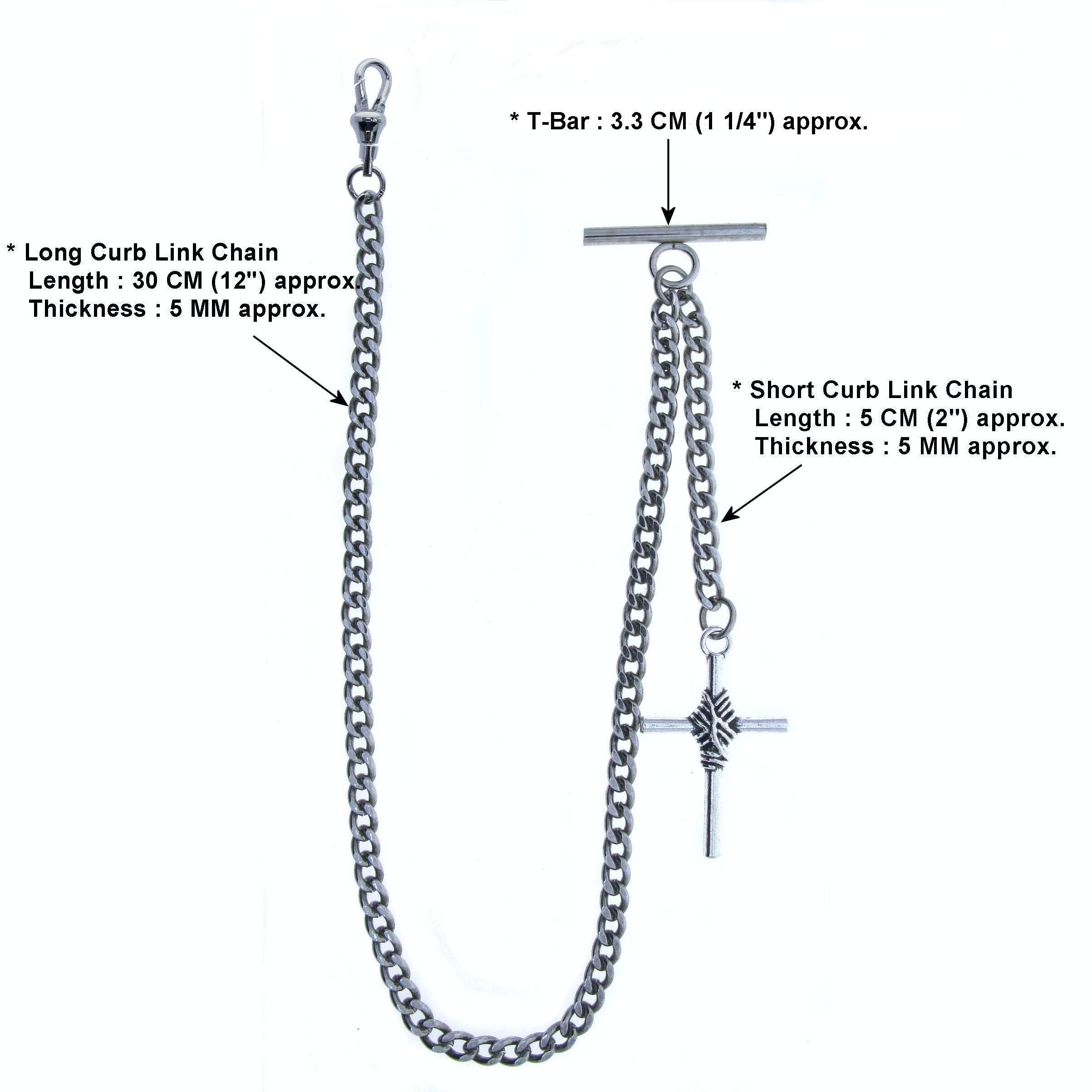 Albert Chain Silver Color Pocket Watch Chains Vest Chain for Men with Cross Design Fob and T Bar AC76