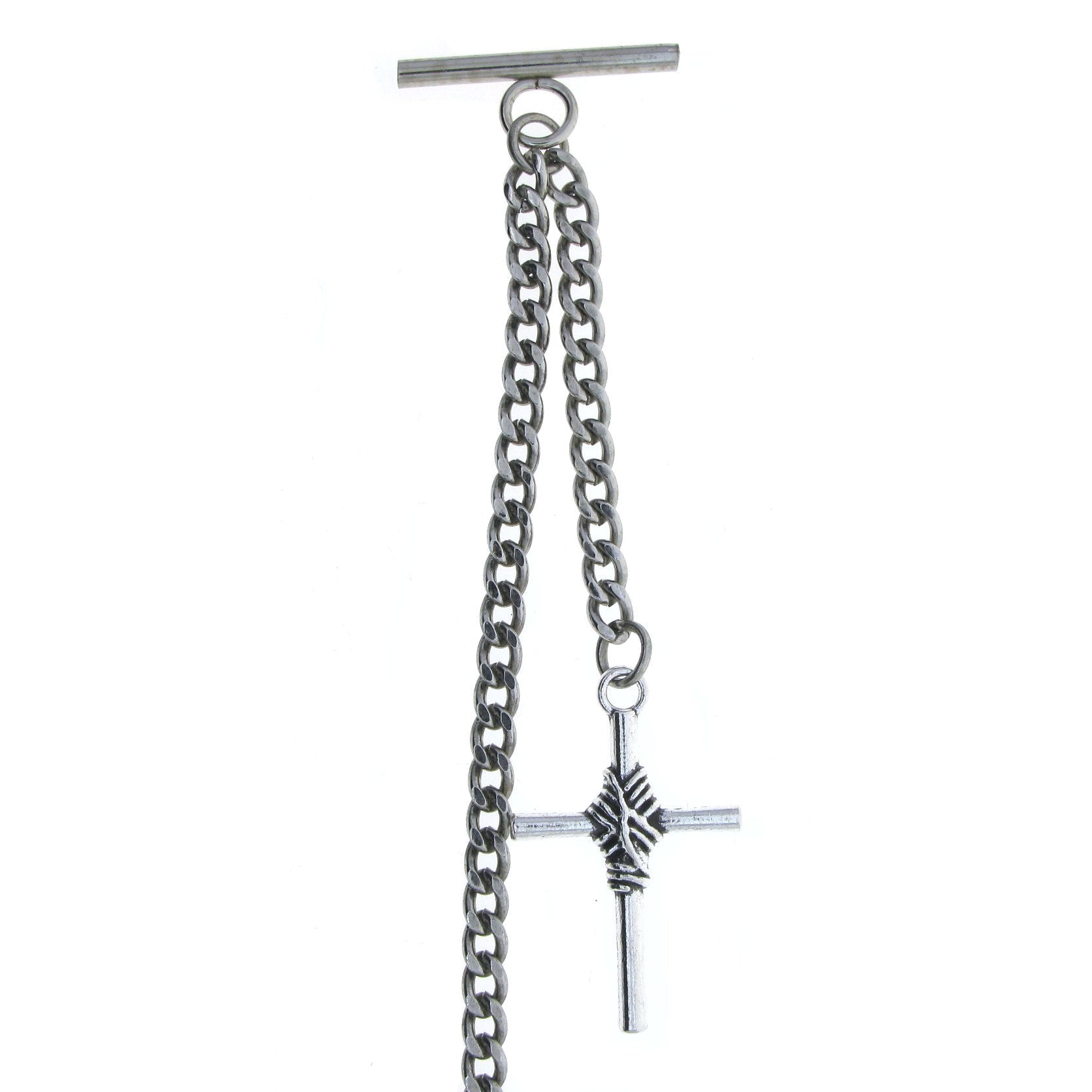 Albert Chain Silver Color Pocket Watch Chains Vest Chain for Men with Cross Design Fob and T Bar AC76
