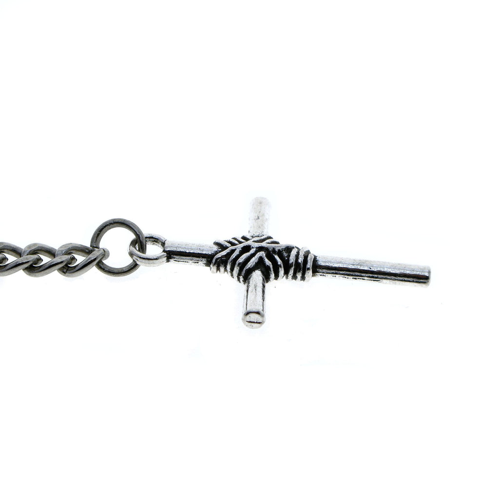 Albert Chain Silver Color Pocket Watch Chains Vest Chain for Men with Cross Design Fob and T Bar AC76