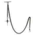 Albert Chain Silver Color Pocket Watch Chains Vest Chain for Men with Cross Design Fob and T Bar AC76