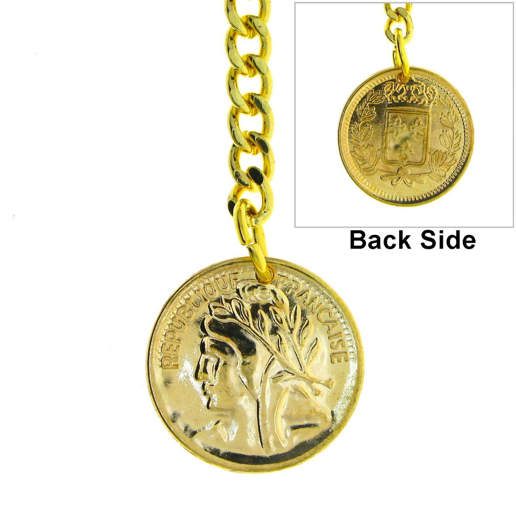 Albert Chain Gold Color Pocket Watch Chains for Men with T Bar Swivel Clasp and Ancient France Coin Design Medal Fob AC78