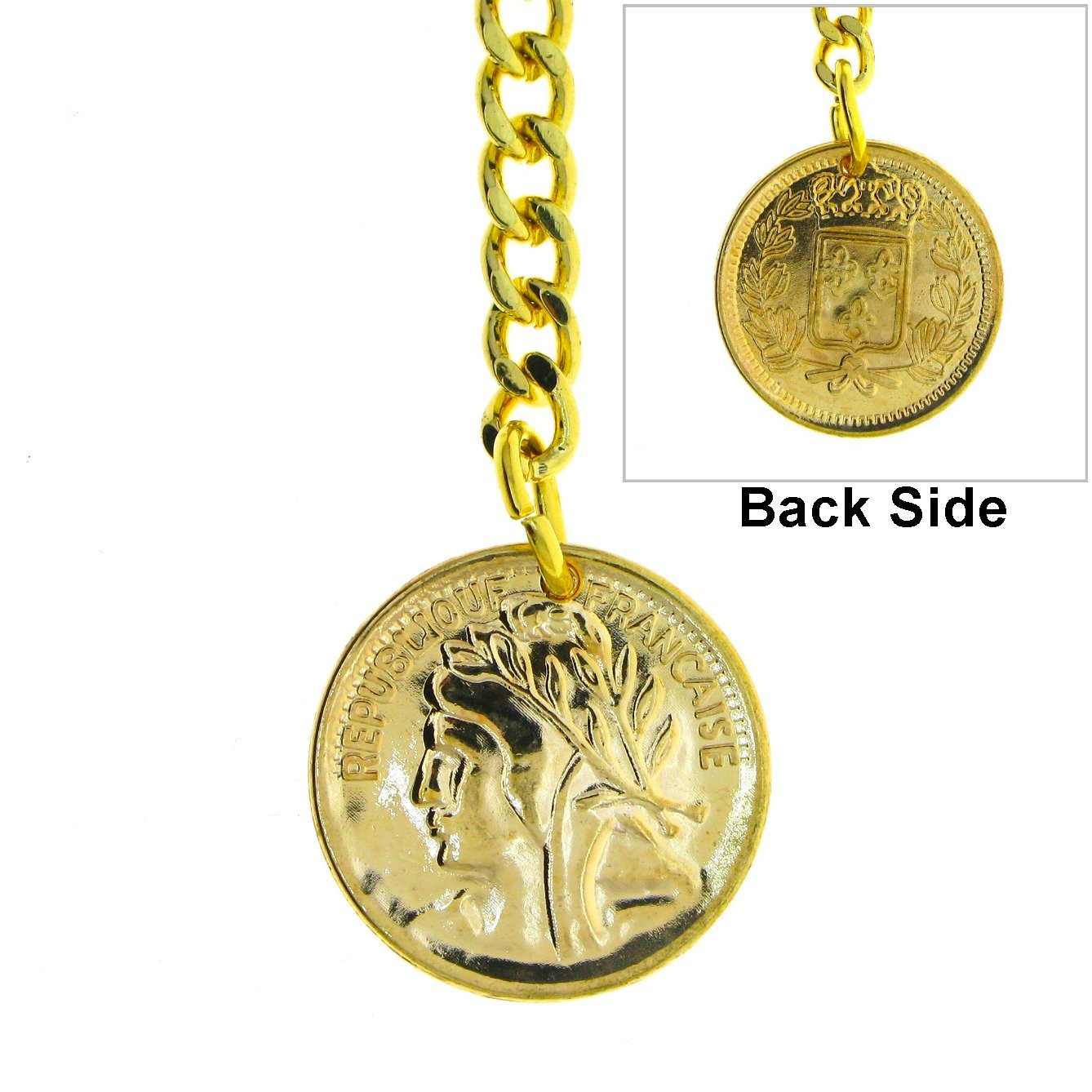 Albert Chain Gold Color Pocket Watch Chains for Men with T Bar Swivel Clasp and Ancient France Coin Design Medal Fob AC78