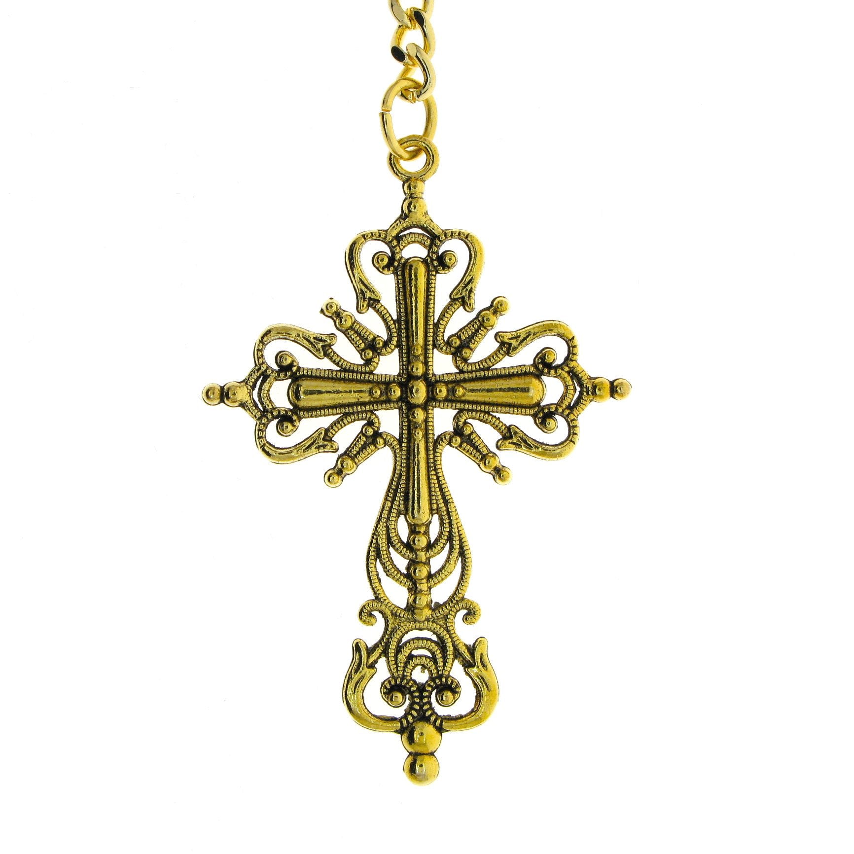 Albert Chain Gold Color Pocket Watch Chains for Men T Bar with Swivel Clasp and Big XL Size Religious Cross Fob AC81