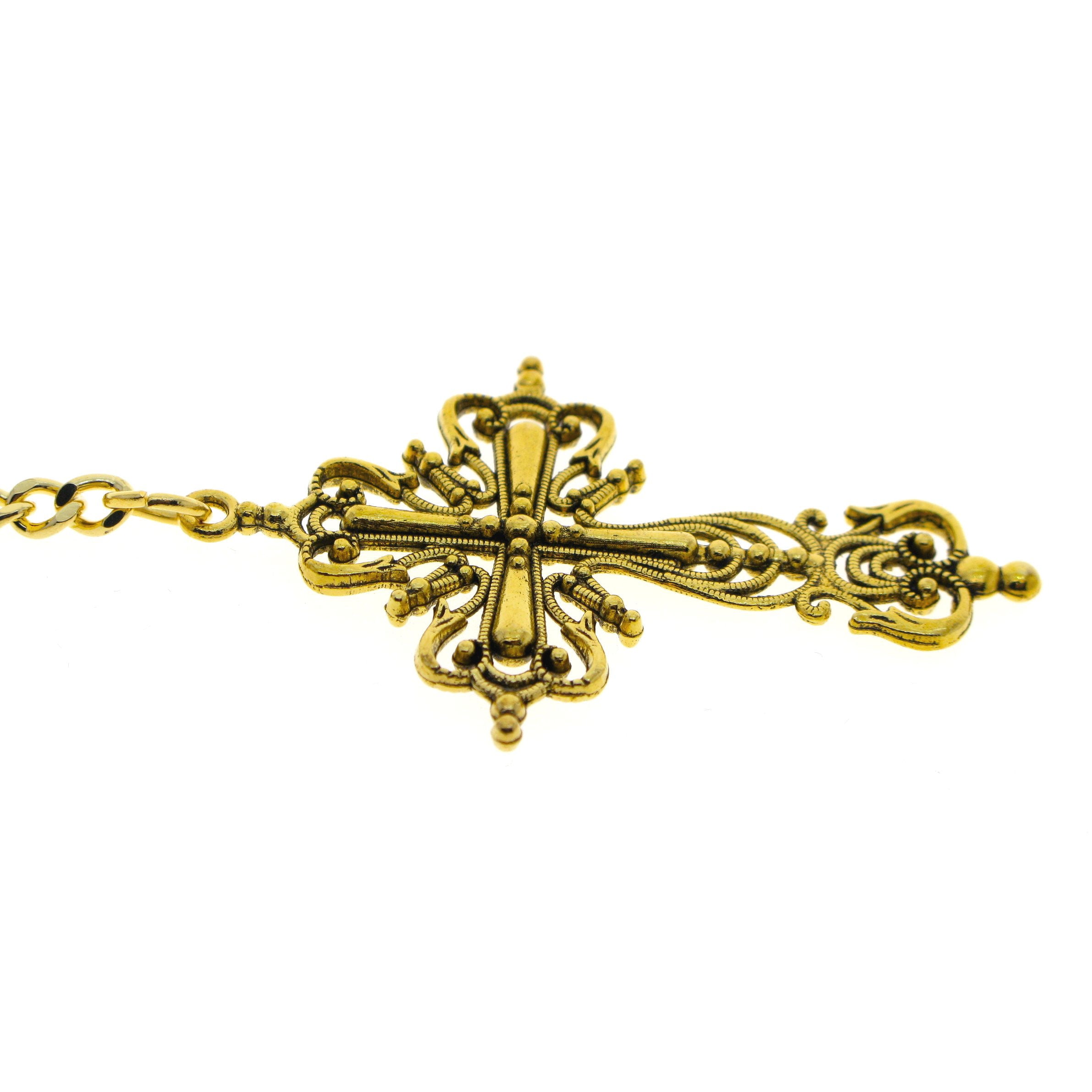 Albert Chain Gold Color Pocket Watch Chains for Men T Bar with Swivel Clasp and Big XL Size Religious Cross Fob AC81